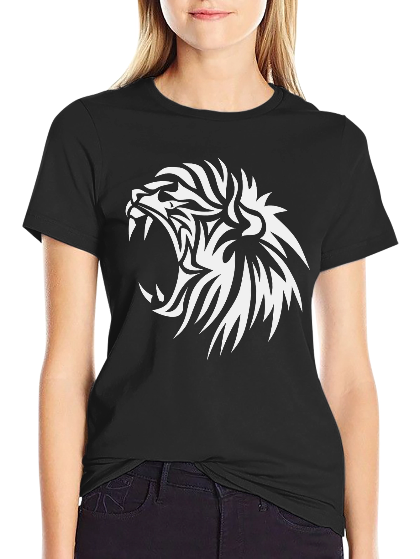 Mens Black T-Shirt - Tribal Lion Graphic Tee
