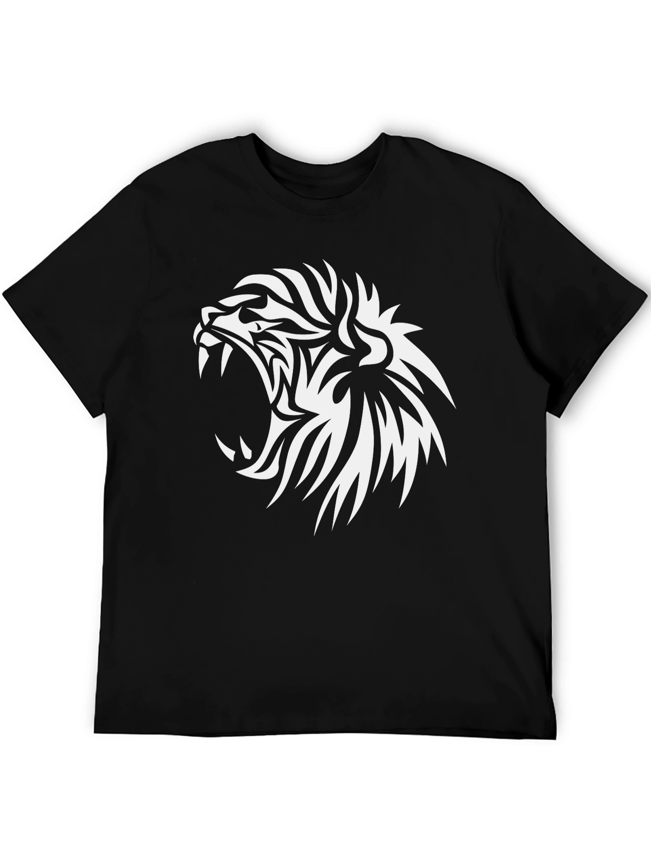 Mens Black T-Shirt - Tribal Lion Graphic Tee