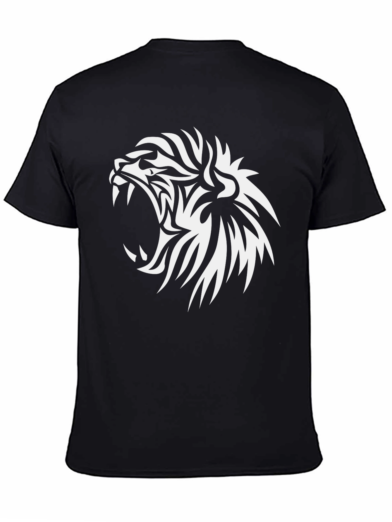 Mens Black T-Shirt - Tribal Lion Graphic Tee