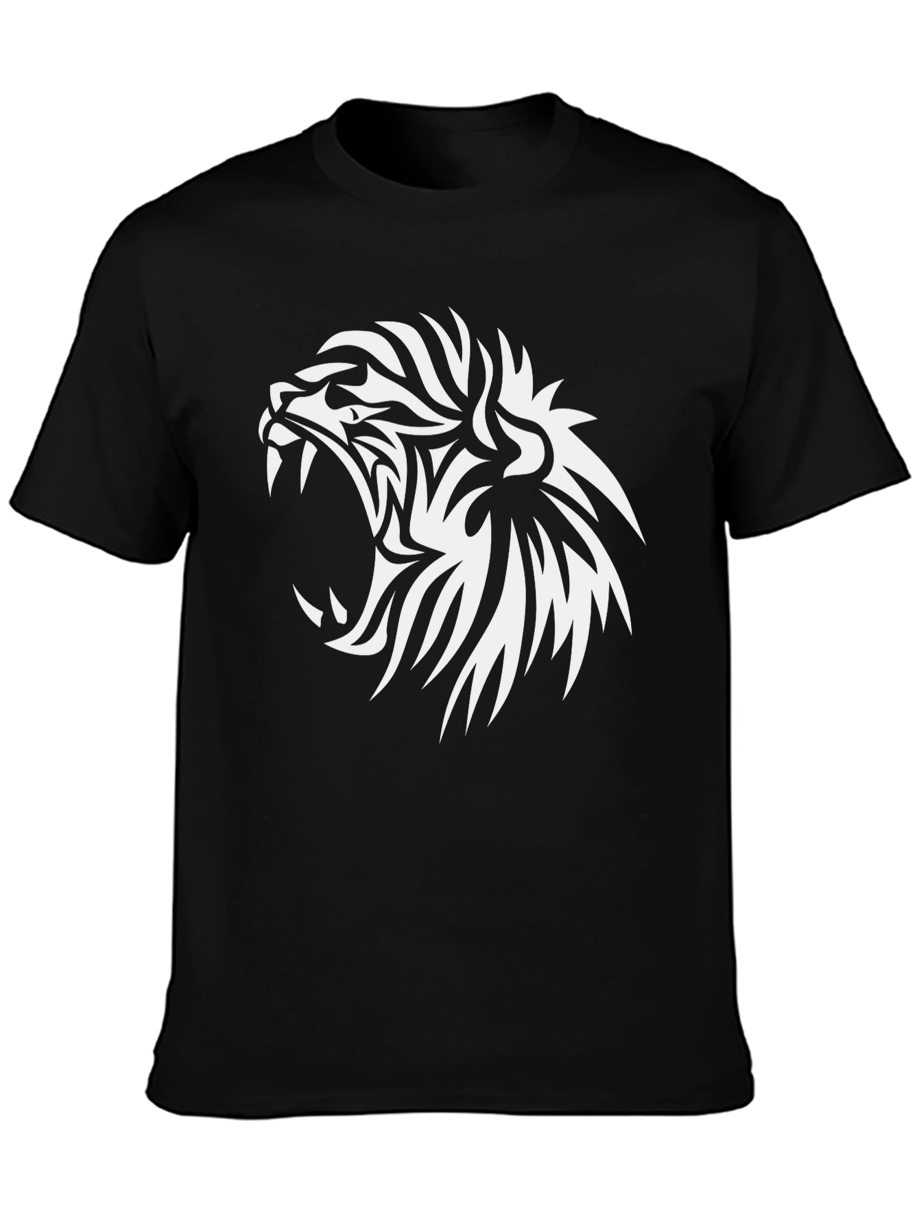 Mens Black T-Shirt - Tribal Lion Graphic Tee