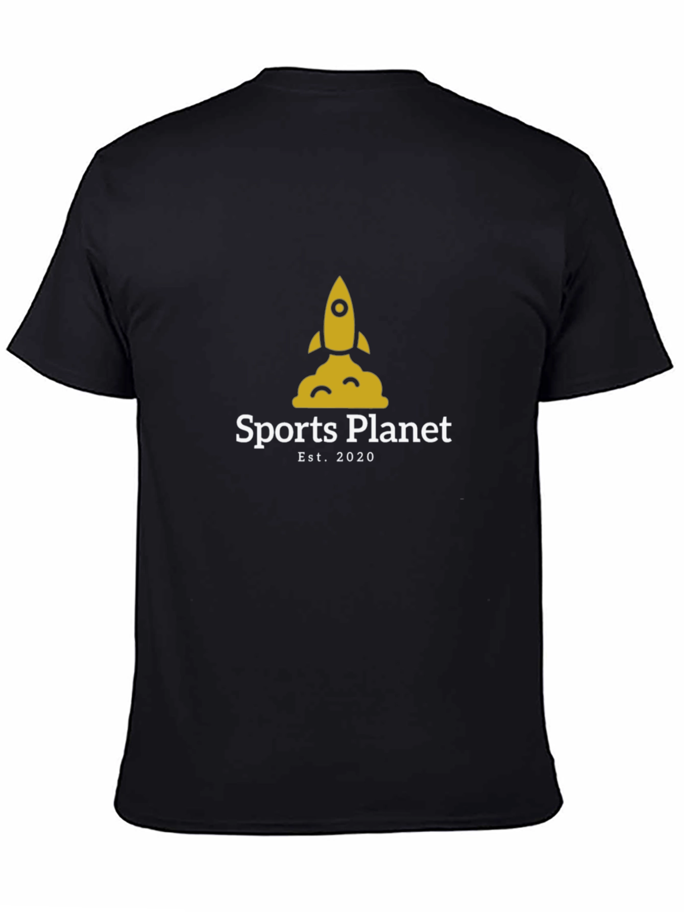 Sports Planet Black T-Shirt - Rocket Design