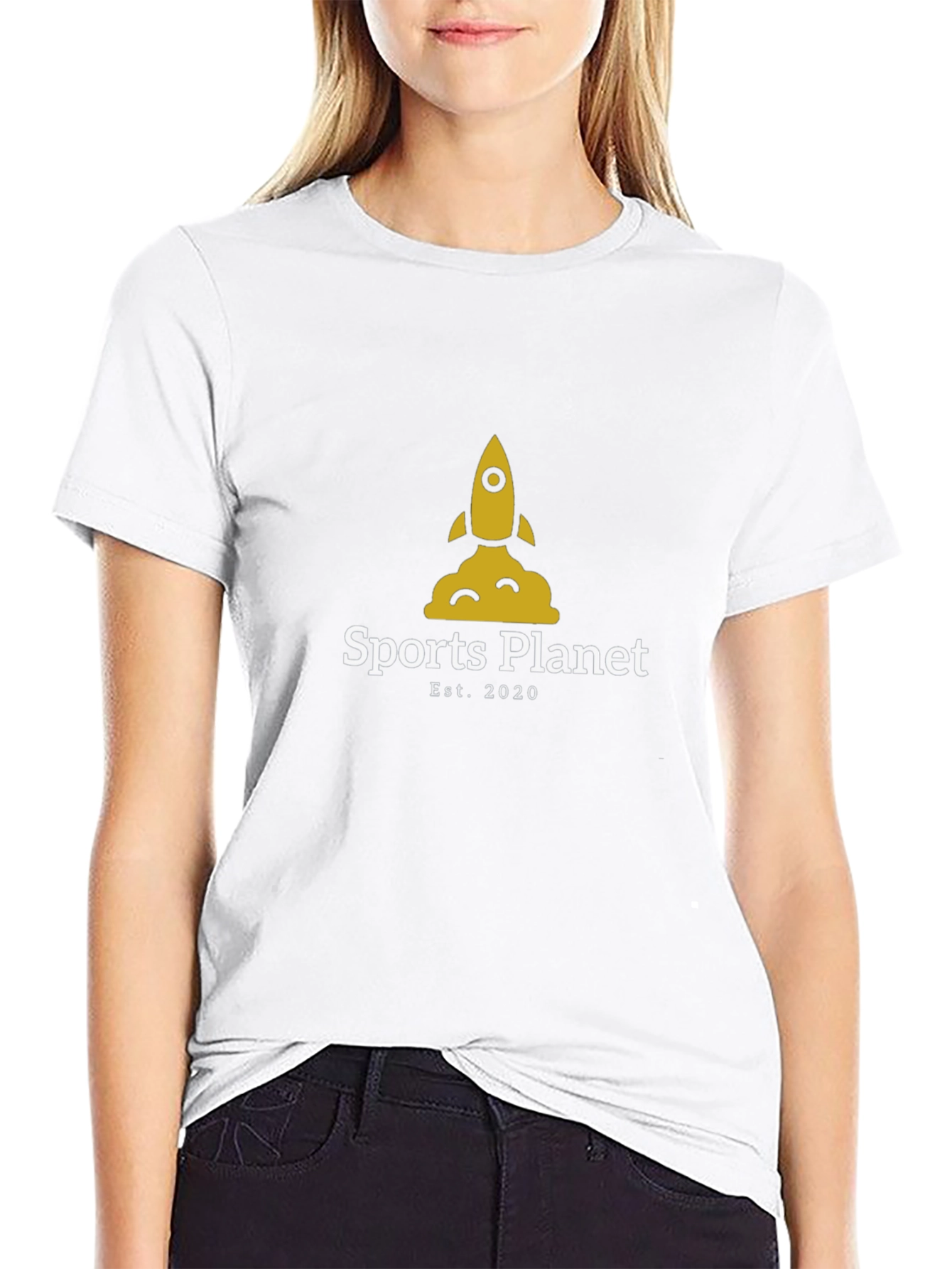 Sports Planet Black T-Shirt - Rocket Design