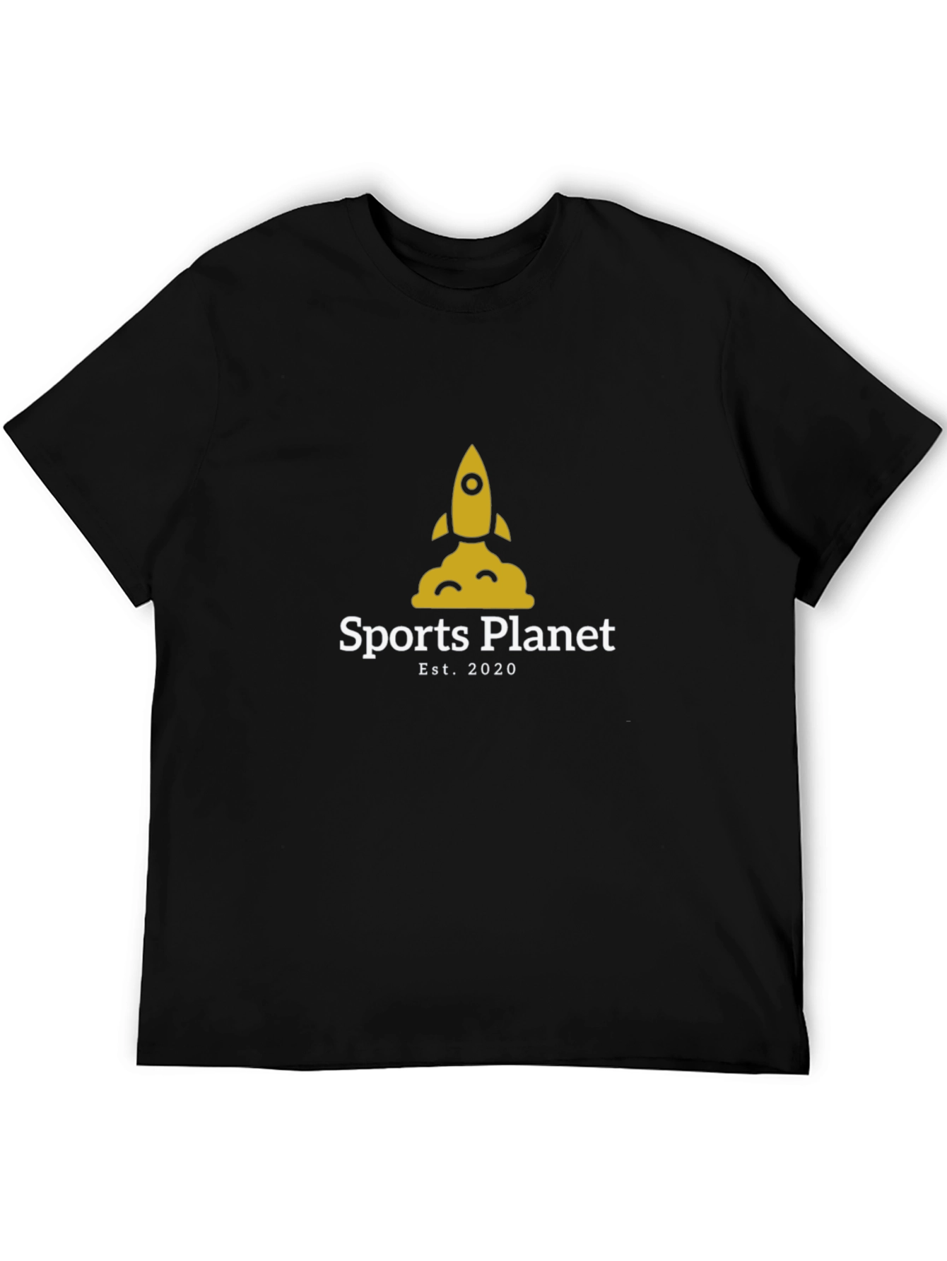 Sports Planet Black T-Shirt - Rocket Design