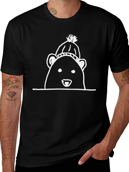 Bear in Hat Graphic Tee - Casual Cotton Shirt