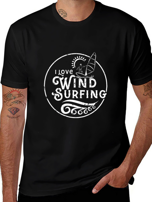 I Love Wind Surfing Black T-Shirt