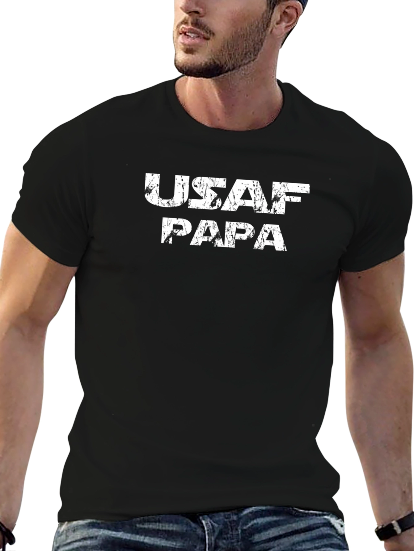 USAF Papa Distressed Graphic T-Shirt