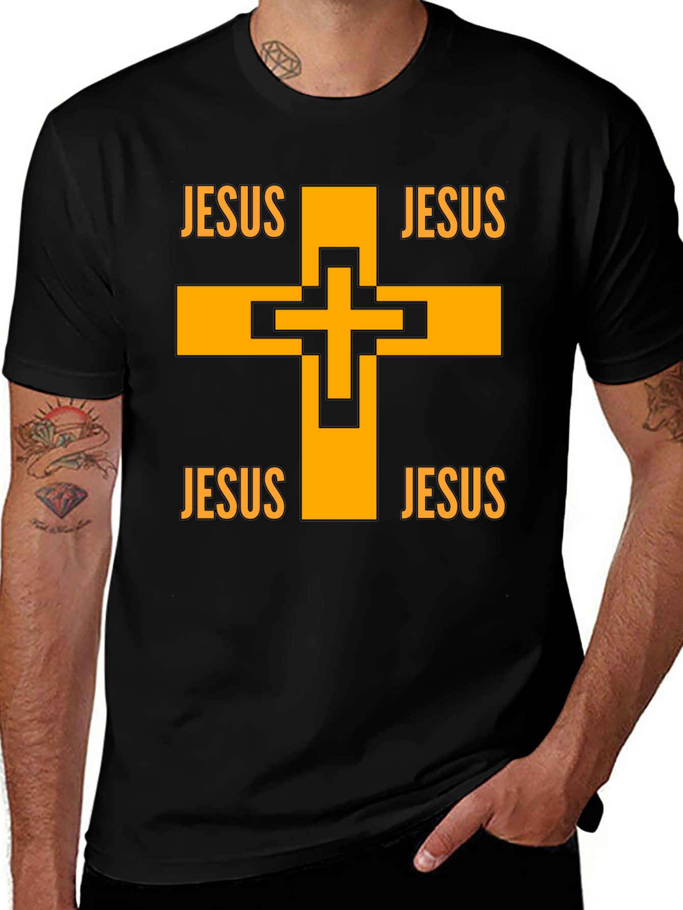 Jesus Cross Graphic Black T-Shirt