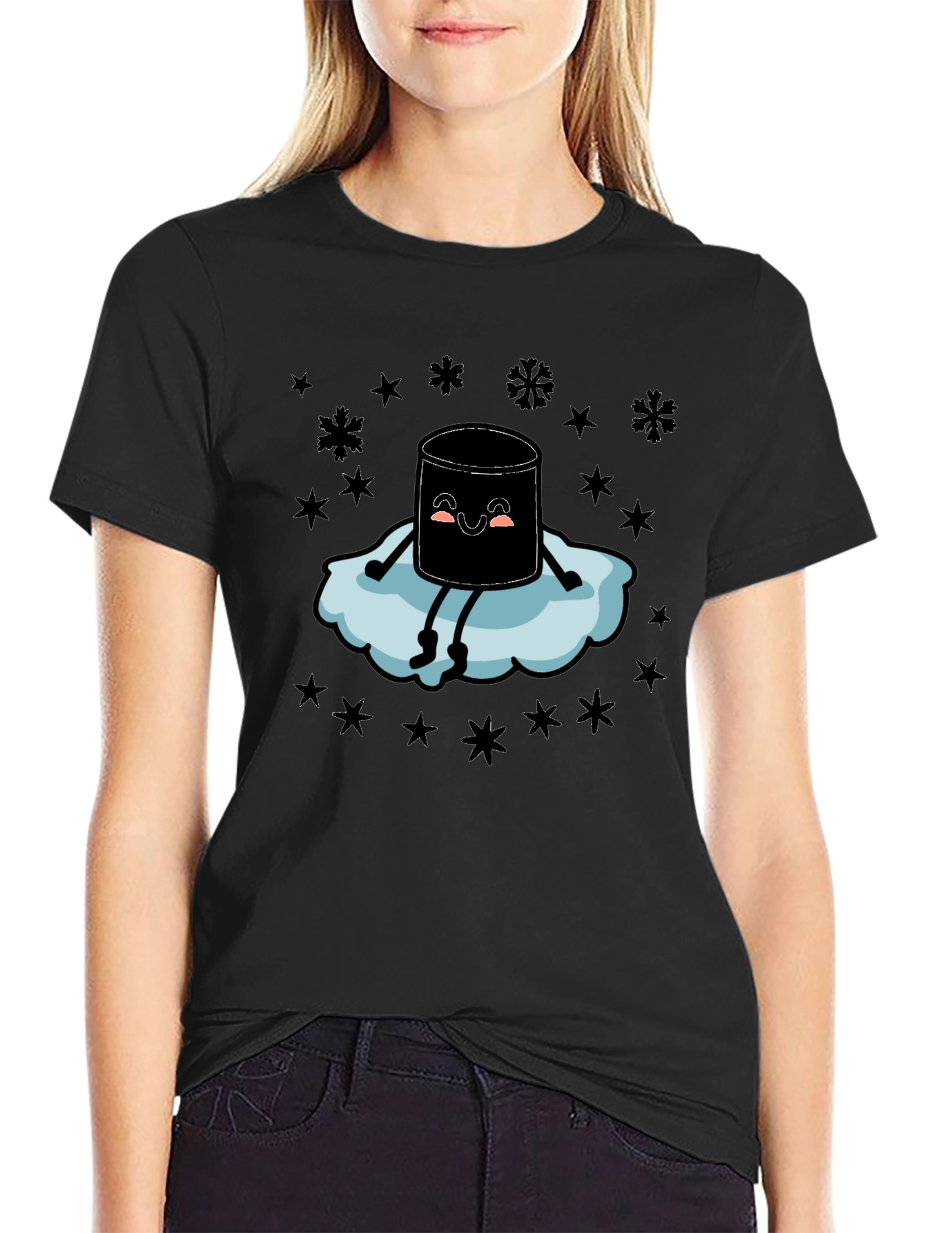 Marshmallow Snow Cloud Black T-Shirt