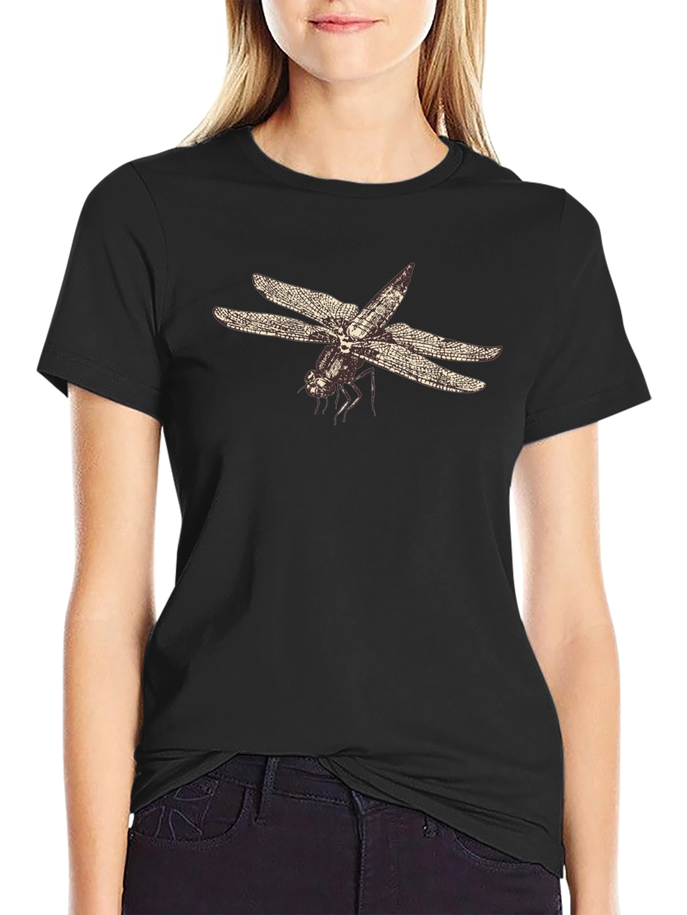 Dragonfly Graphic Tee - Black Cotton T-Shirt