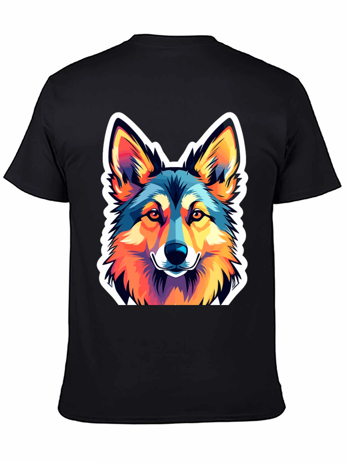 Vibrant Wolf Graphic Tee - Stylish Mens Black T-Shirt