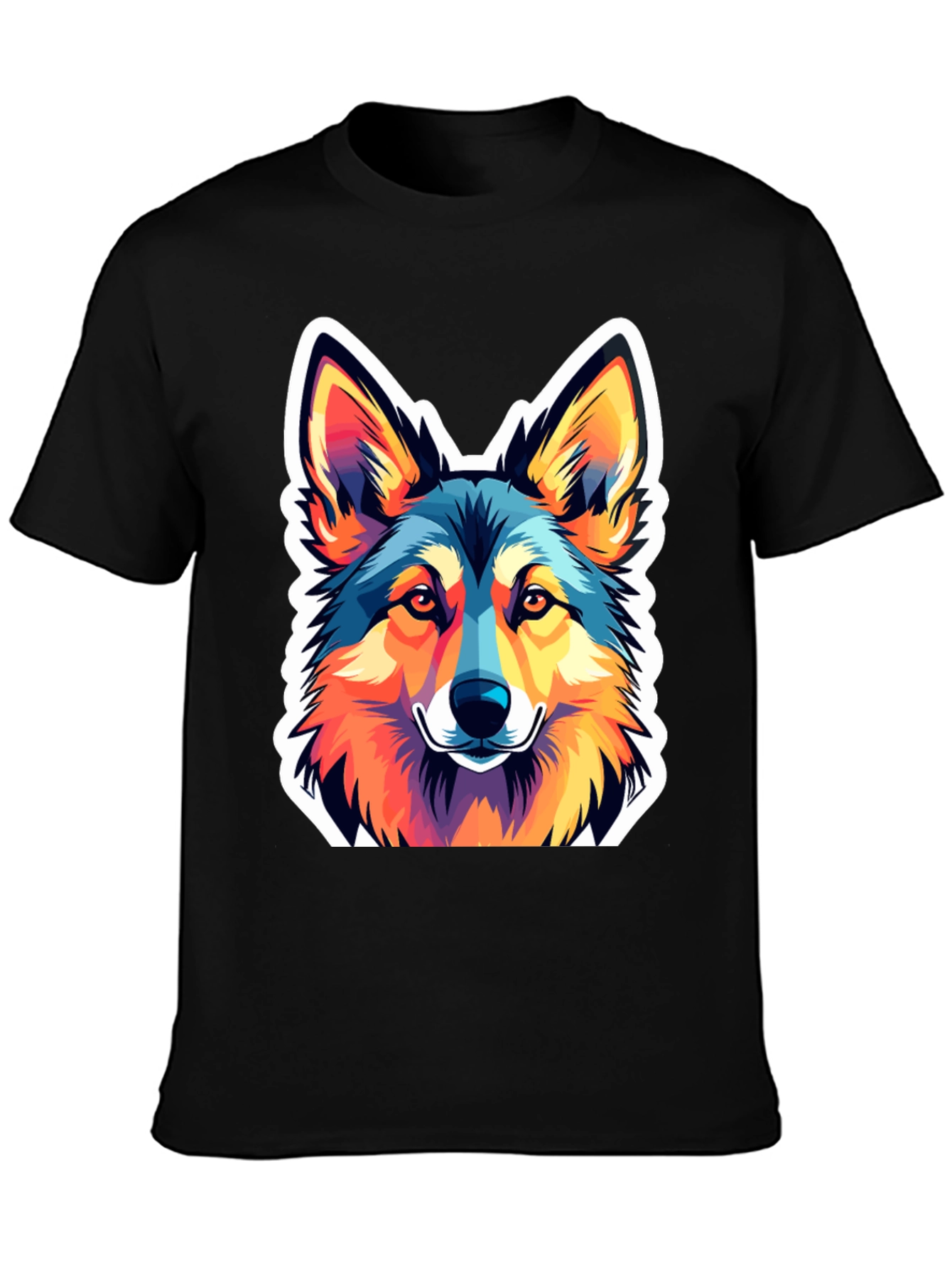 Vibrant Wolf Graphic Tee - Stylish Mens Black T-Shirt