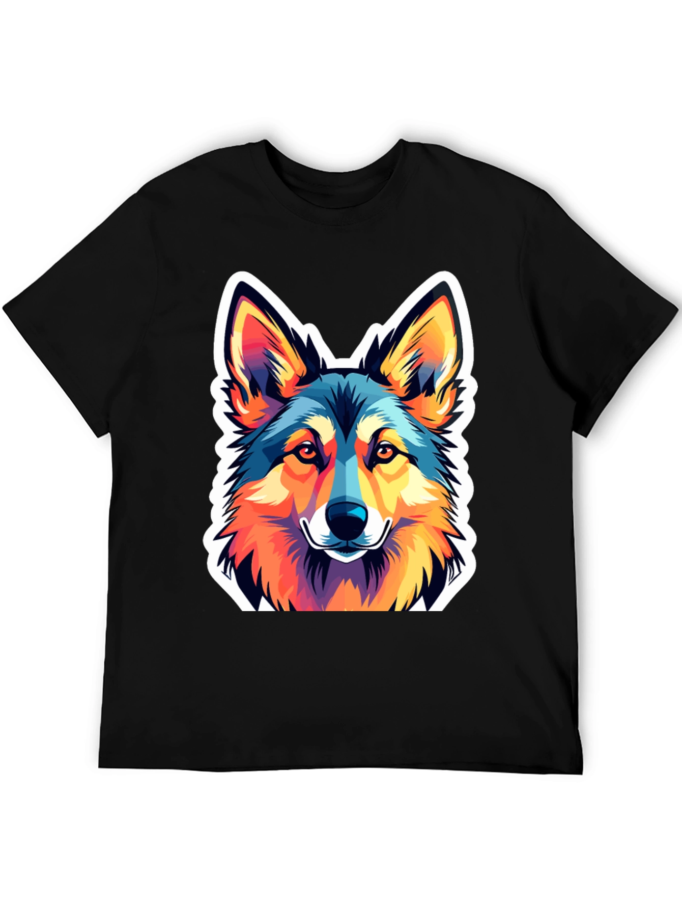 Vibrant Wolf Graphic Tee - Stylish Mens Black T-Shirt