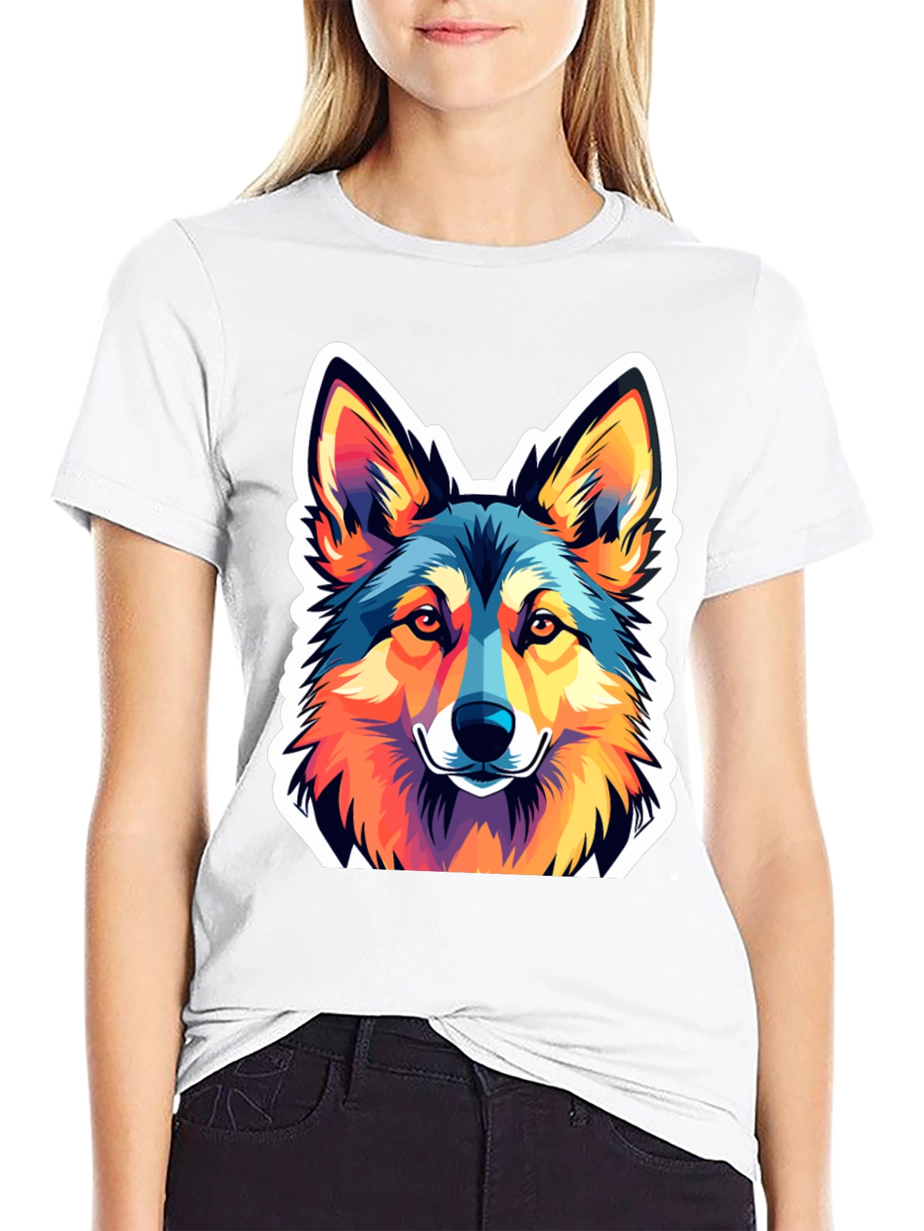 Vibrant Wolf Graphic Tee - Stylish Mens Black T-Shirt