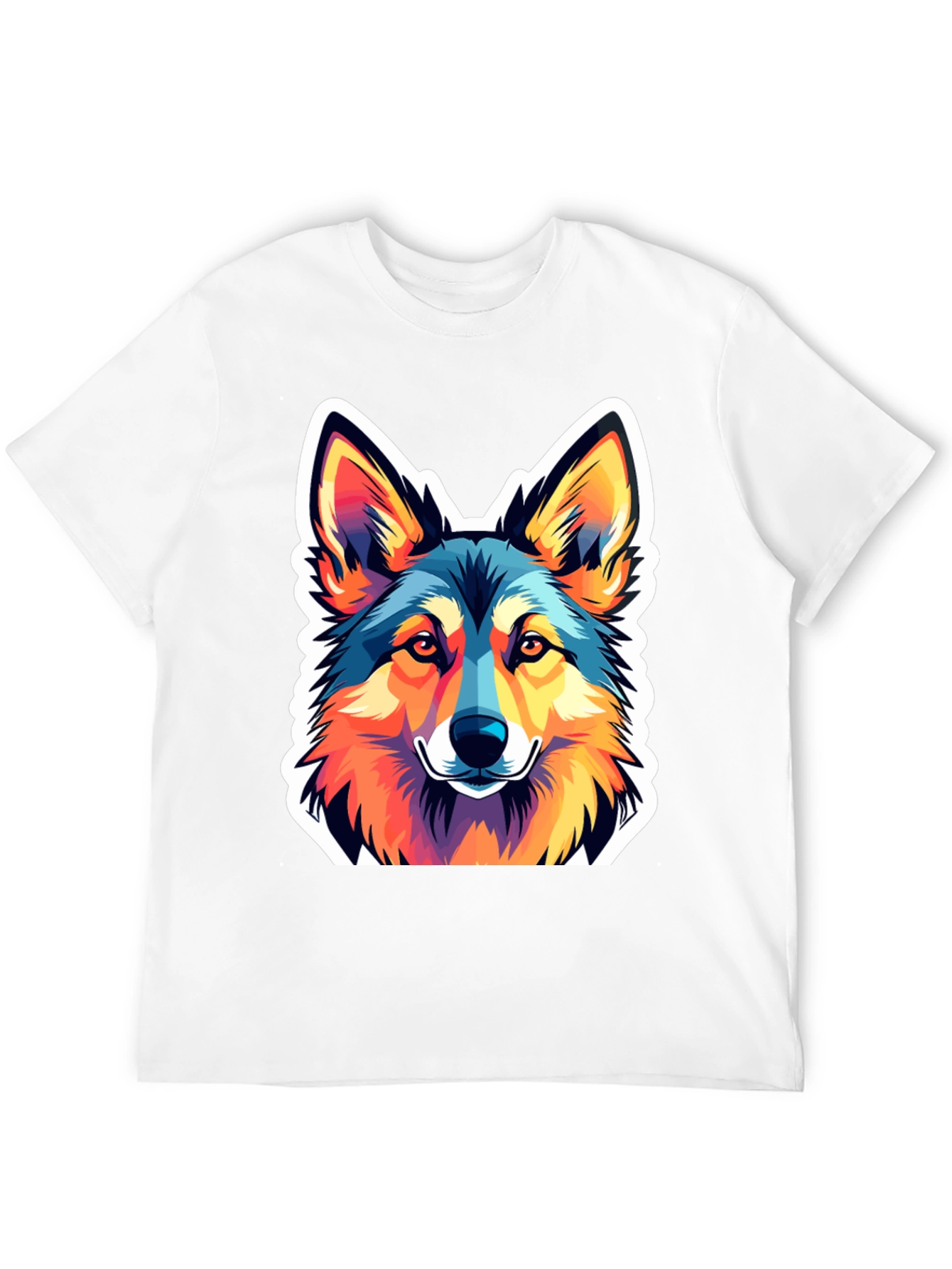 Vibrant Wolf Graphic Tee - Stylish Mens Black T-Shirt