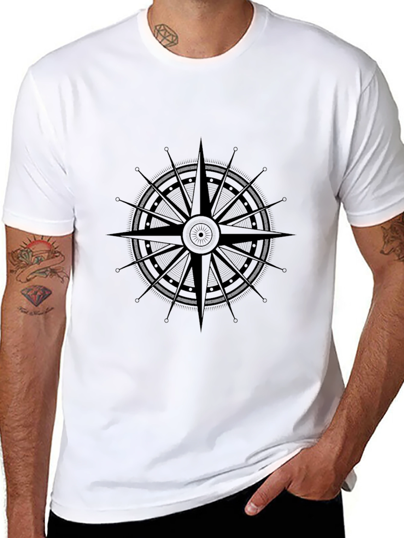 Nautical Compass Rose Graphic Black T-Shirt