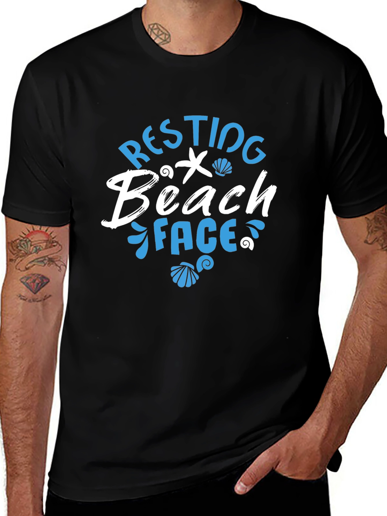 Resting Beach Face T-Shirt - Mens Black Graphic Tee
