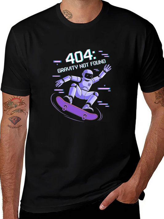 Gravity Not Found Skater Robot Graphic T-Shirt