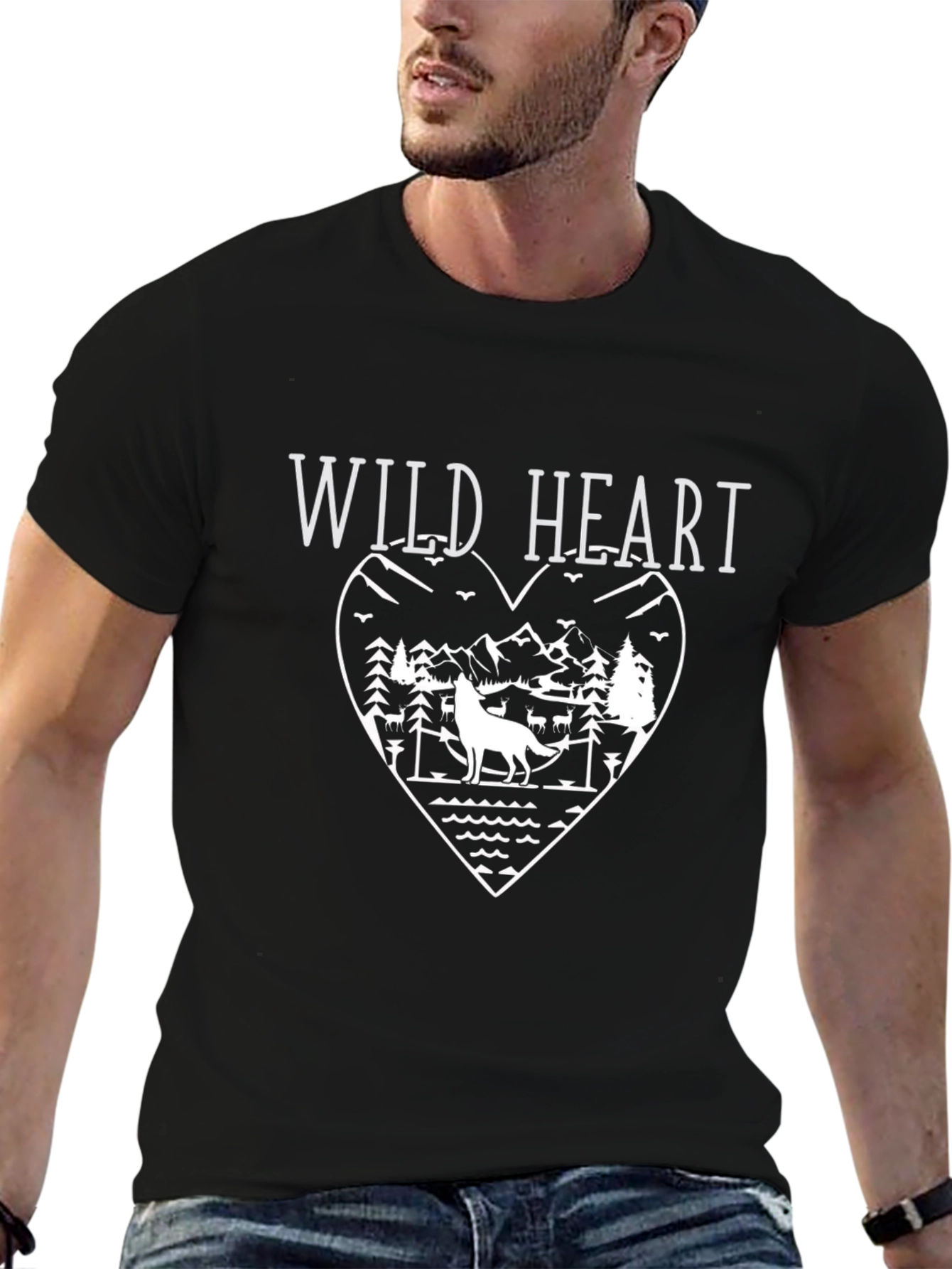 Wild Heart Wolf Graphic Tee - Black