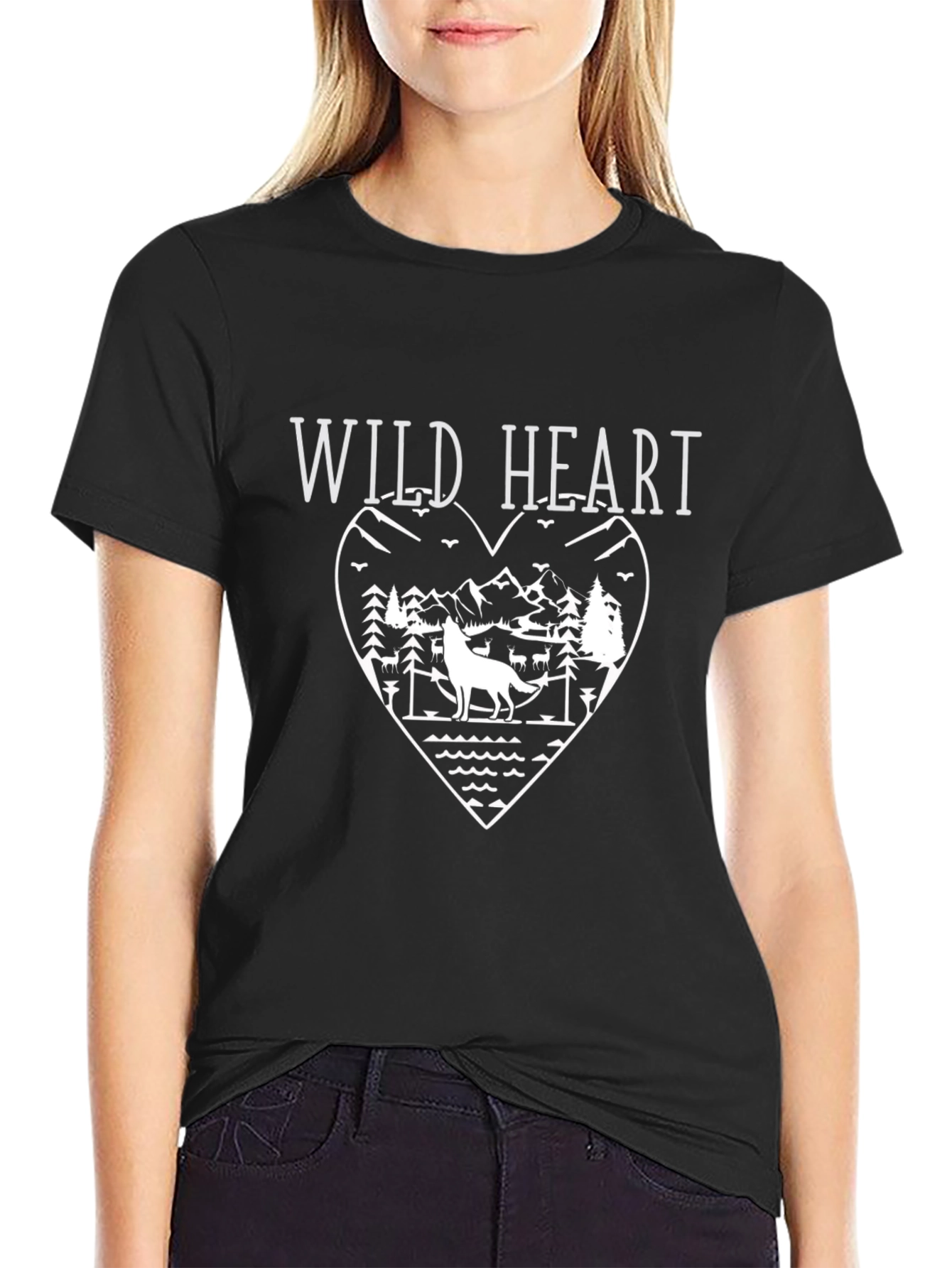 Wild Heart Wolf Graphic Tee - Black