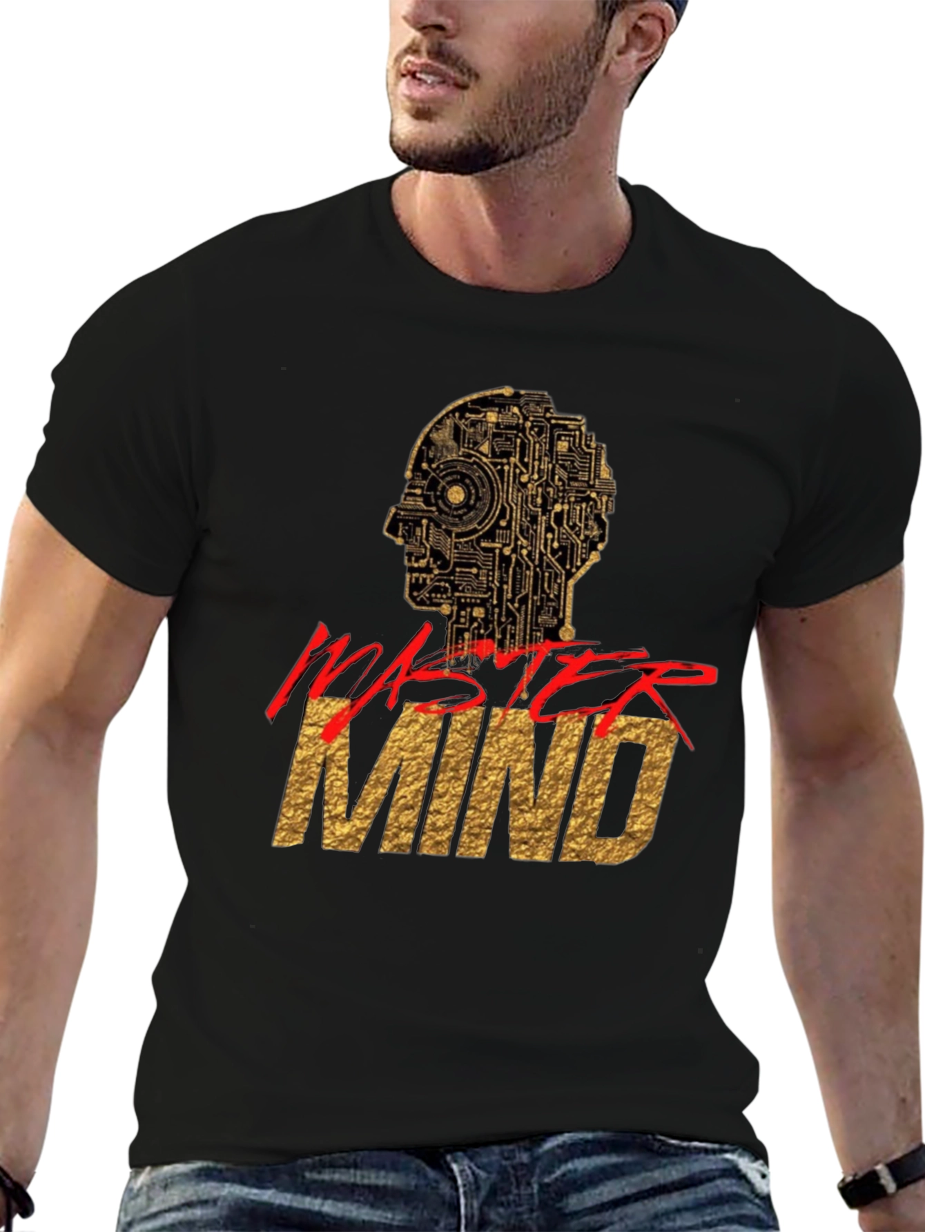 Mastermind Graphic Tee - Gold & Red Print