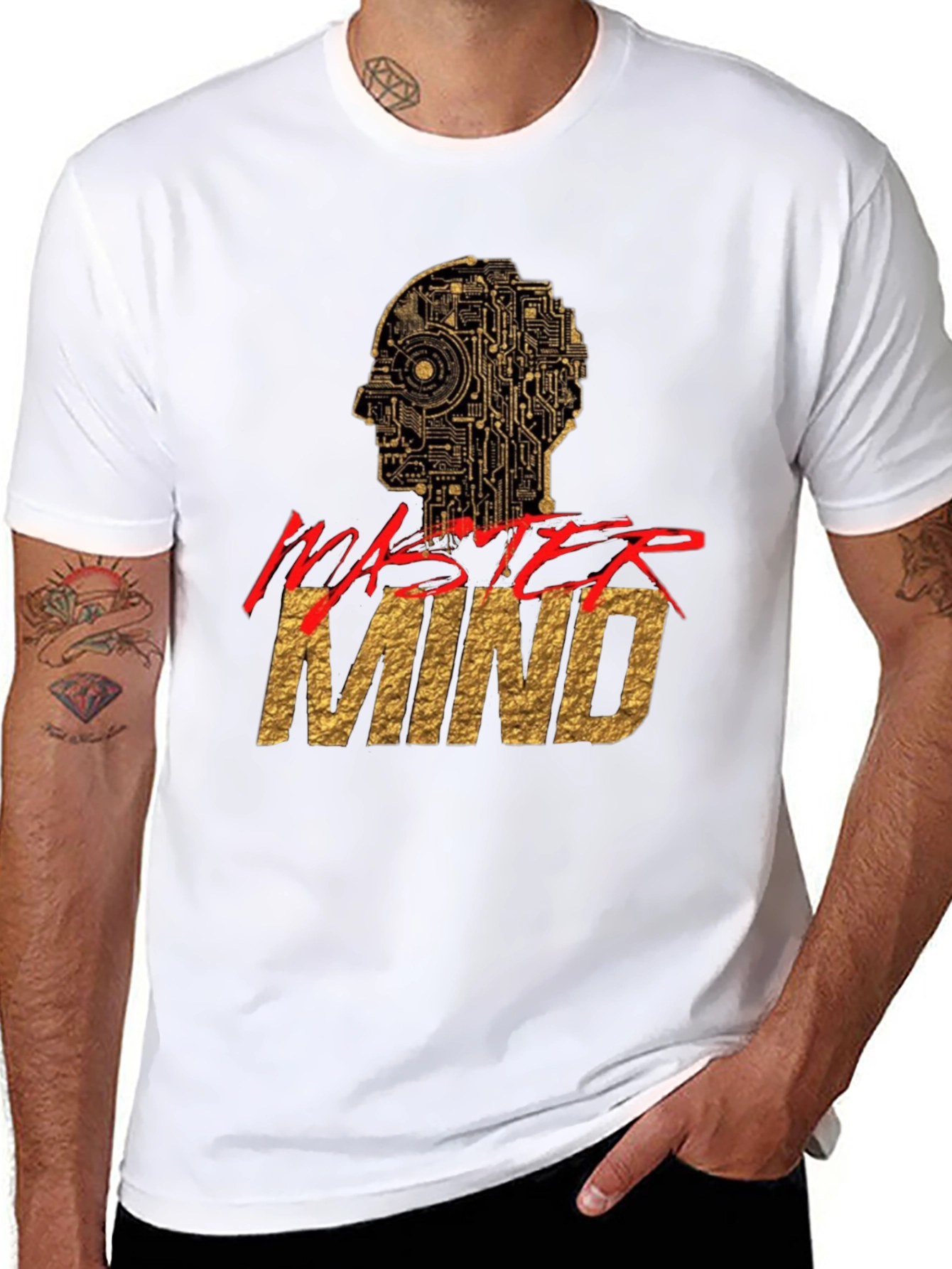 Mastermind Graphic Tee - Gold & Red Print