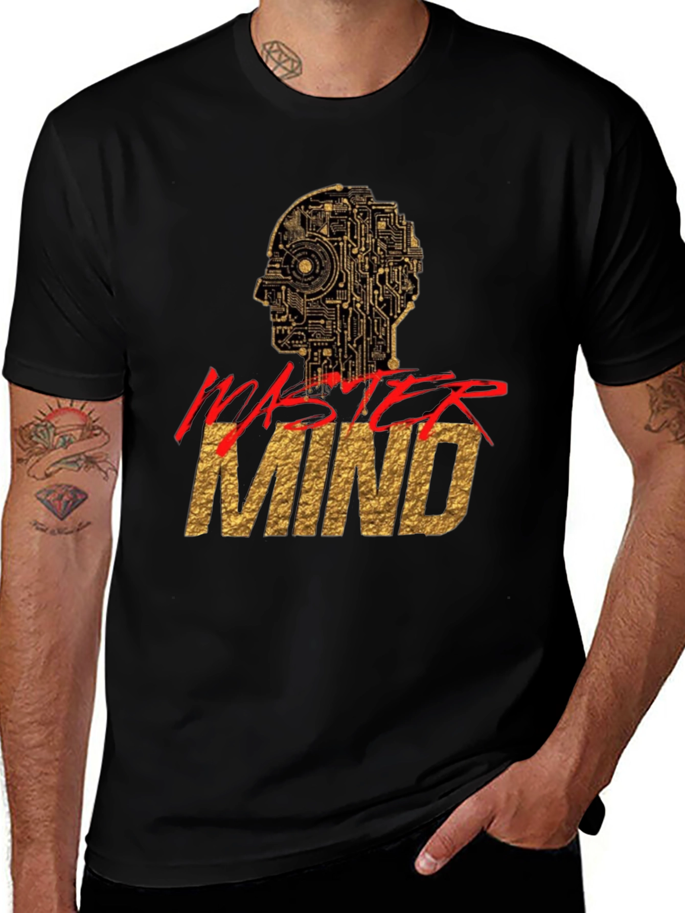Mastermind Graphic Tee - Gold & Red Print