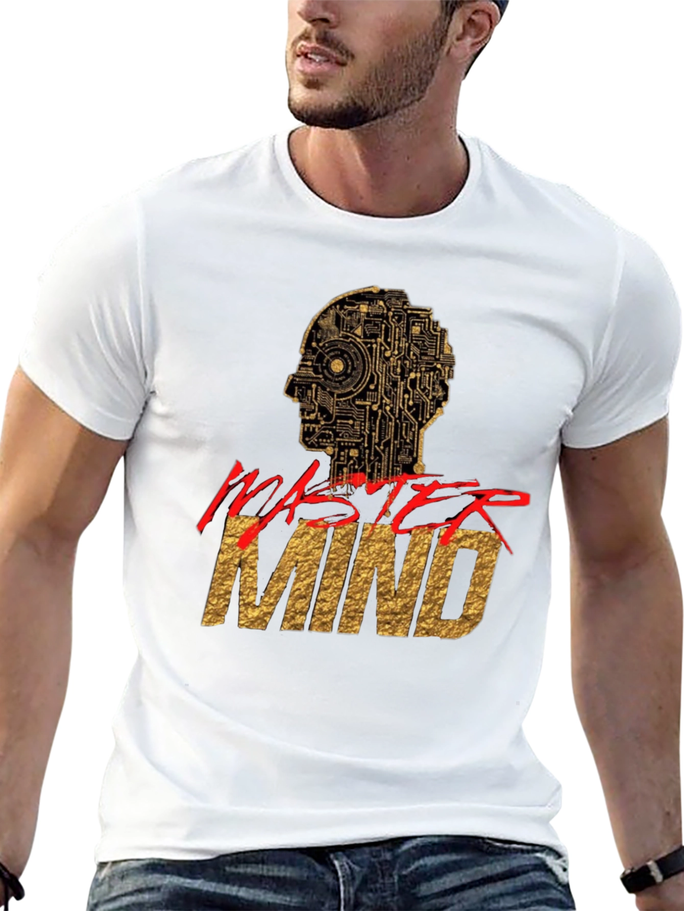 Mastermind Graphic Tee - Gold & Red Print