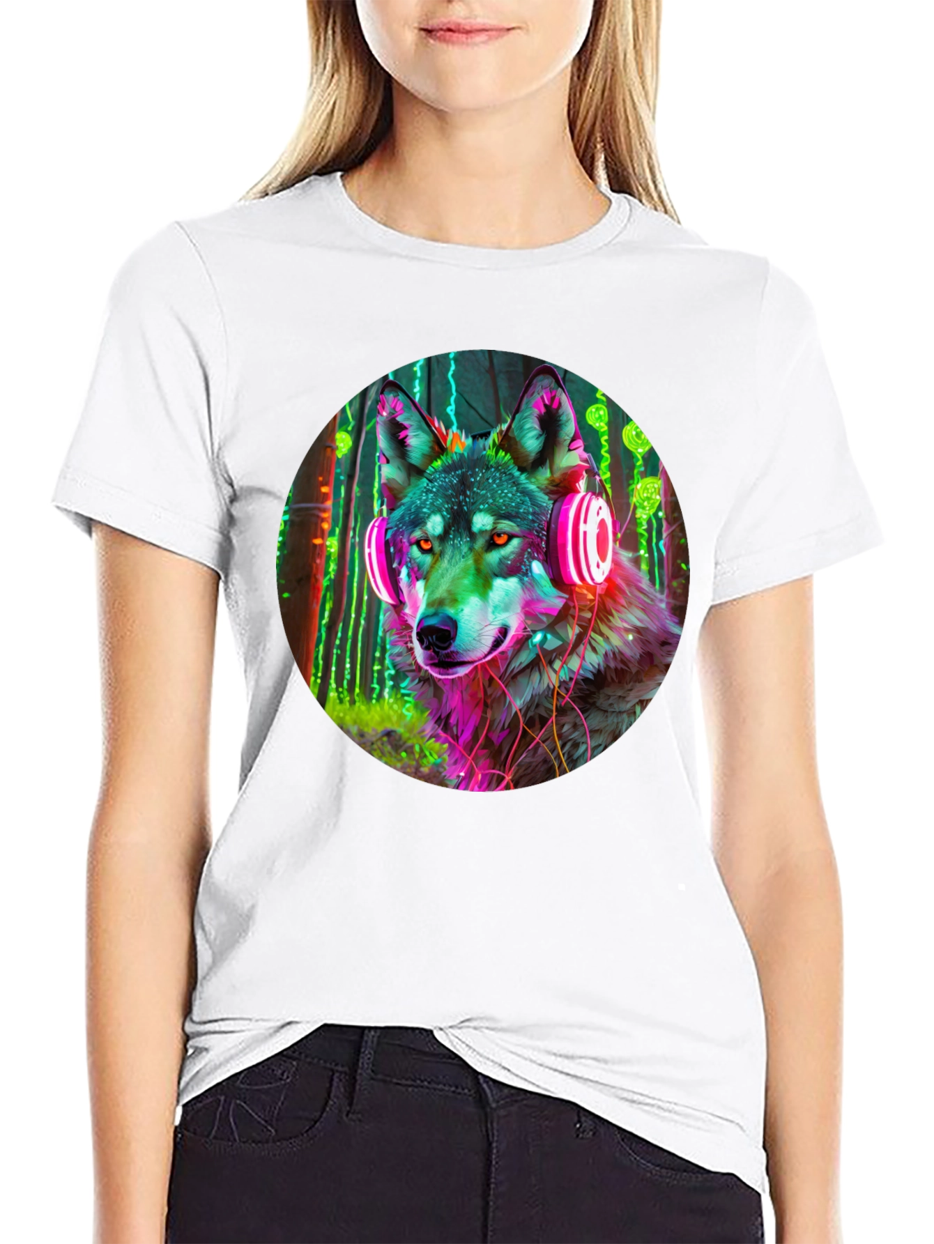 Neon Wolf Headphones Graphic Tee