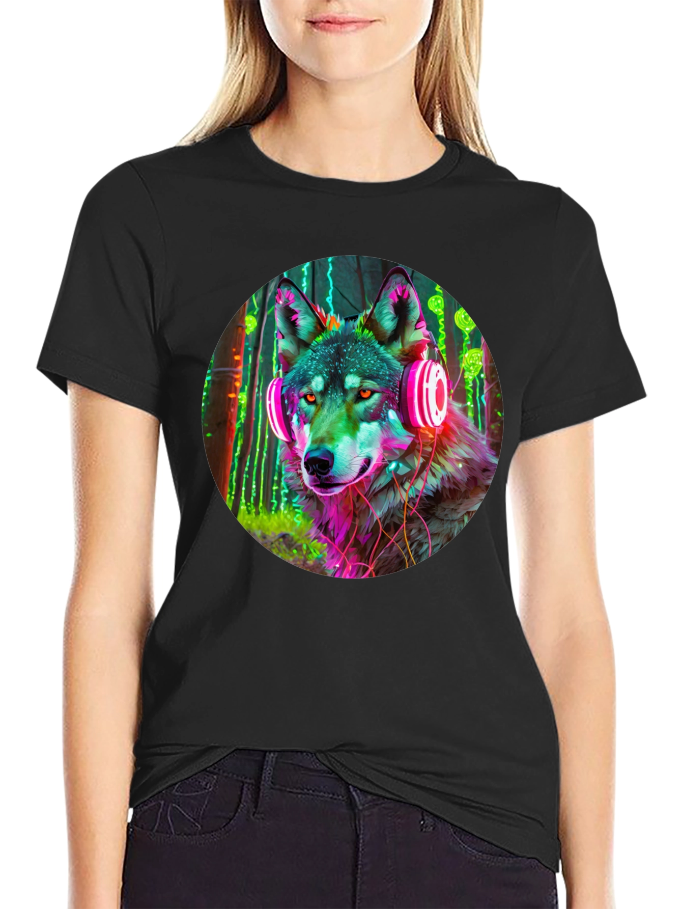 Neon Wolf Headphones Graphic Tee