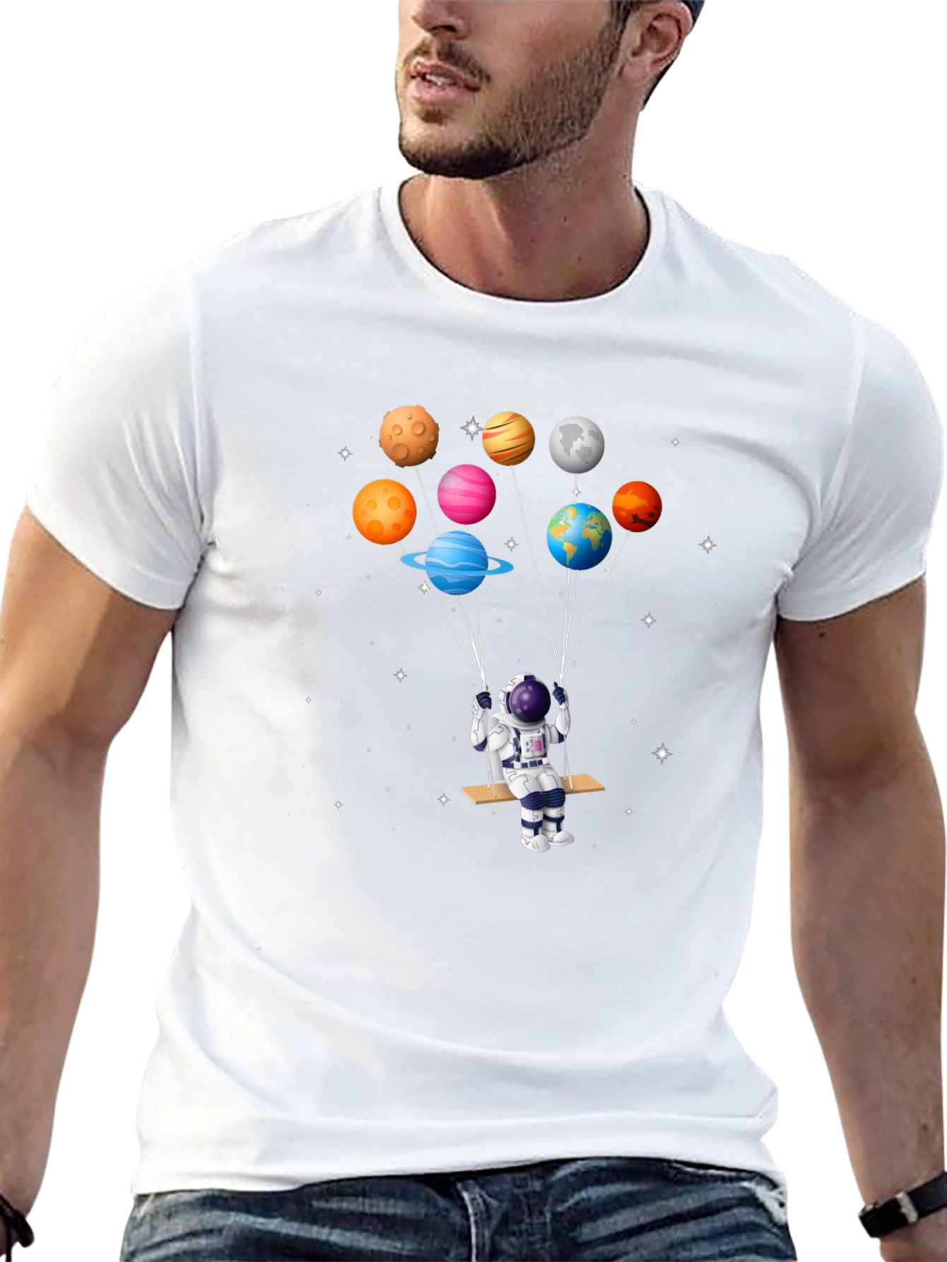 Astronaut Planets Graphic T-Shirt - Space Design