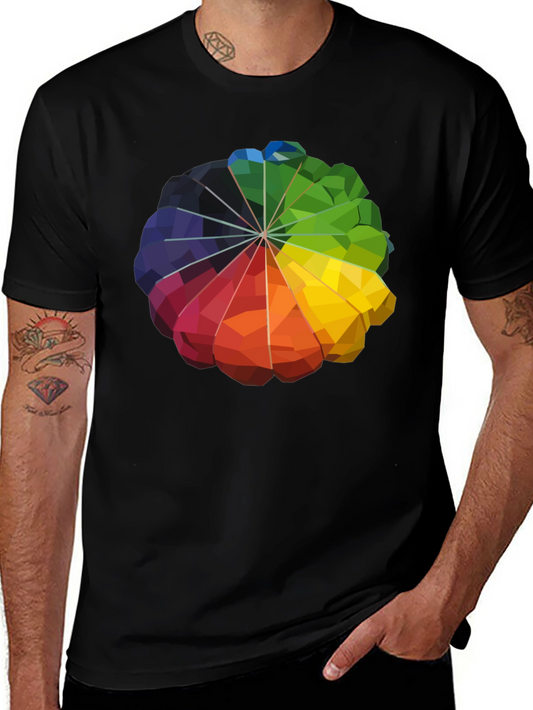 Geometric Color Wheel Graphic Tee - Modern Art Style Shirt