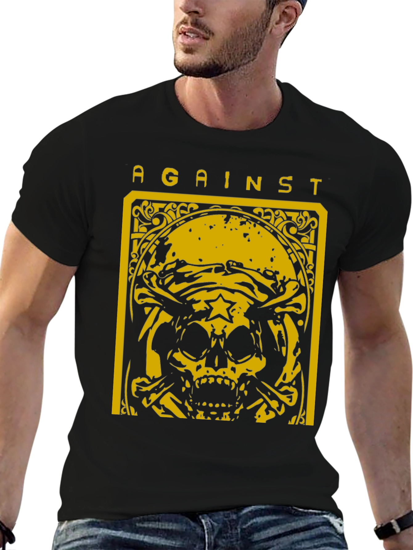 Against Skull Graphic T-Shirt - Black