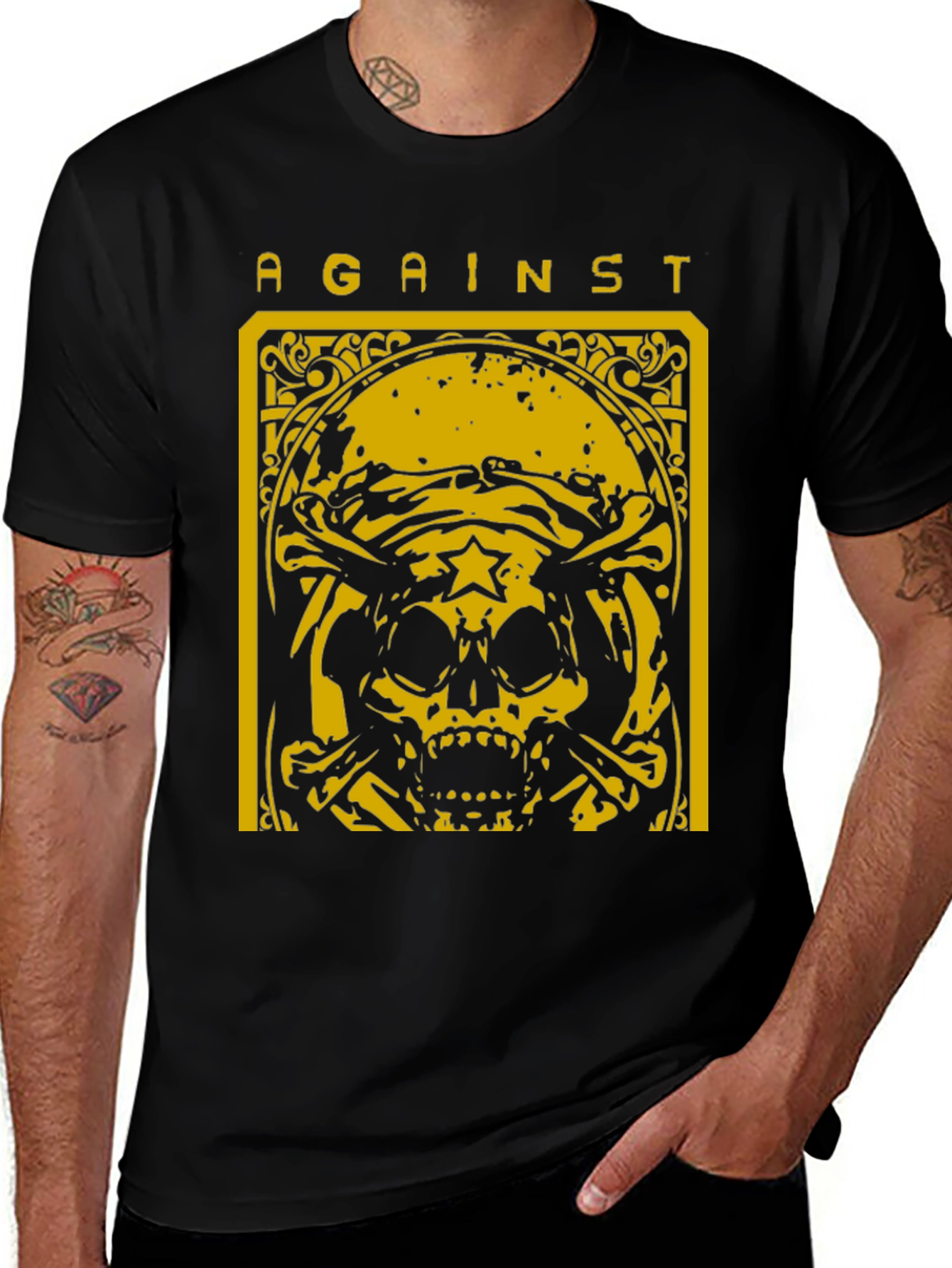 Against Skull Graphic T-Shirt - Black