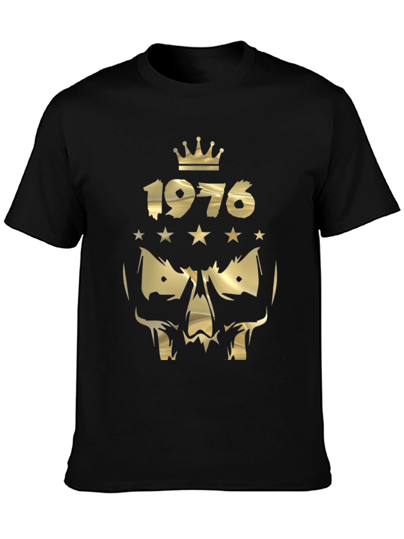 Gold 1976 Crown Skull Graphic Black T-Shirt