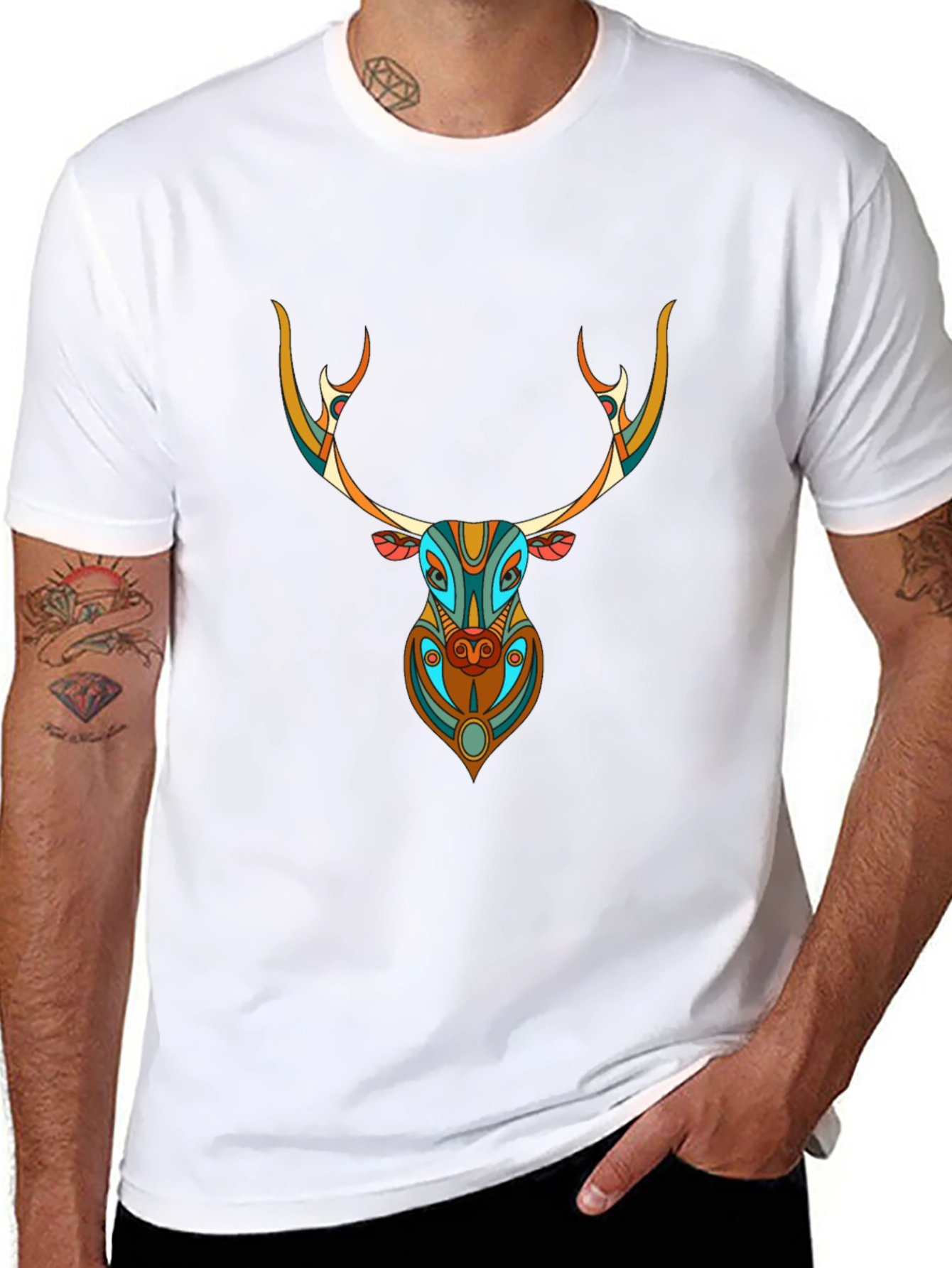 Geometric Deer Graphic Tee - Unique Style