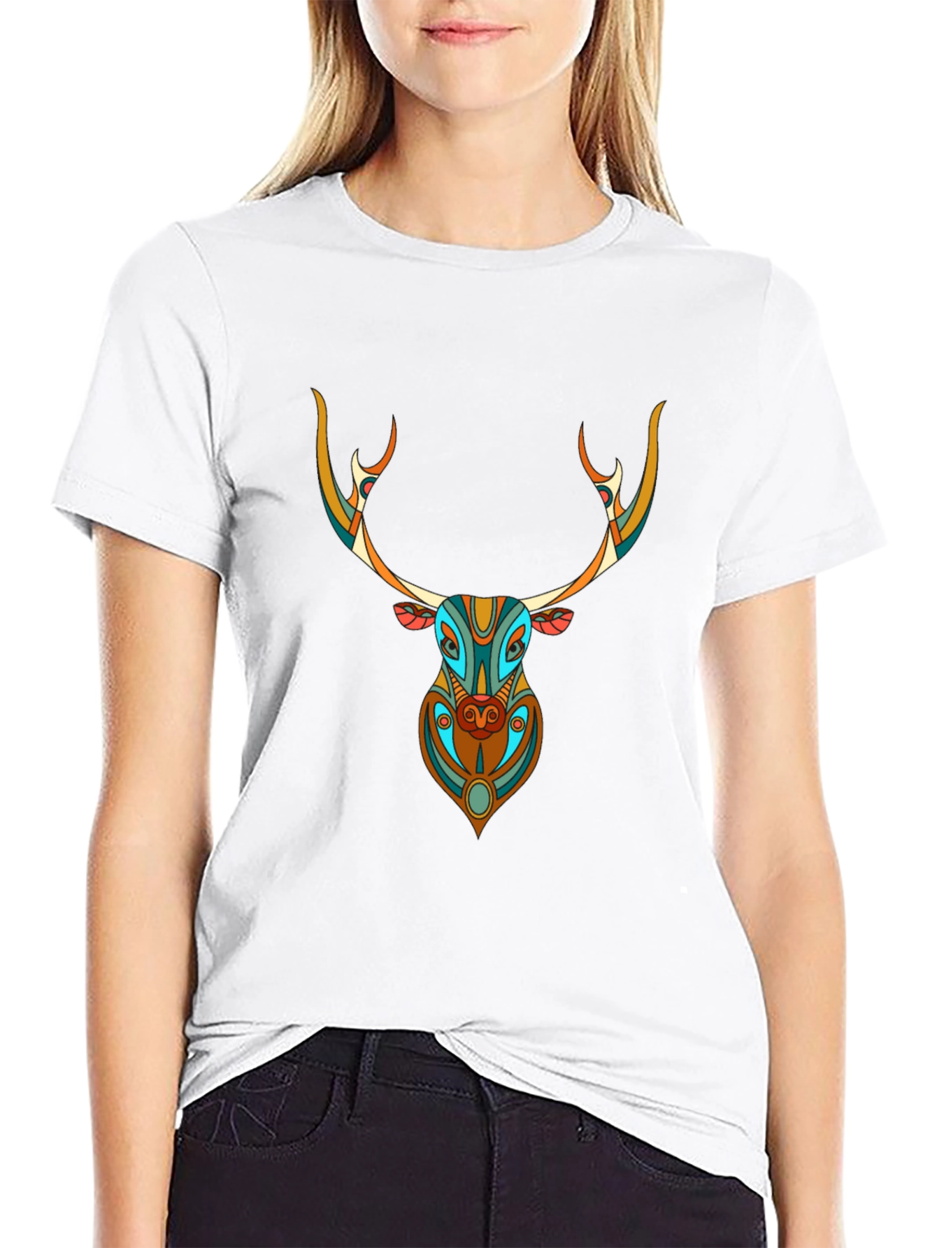 Geometric Deer Graphic Tee - Unique Style