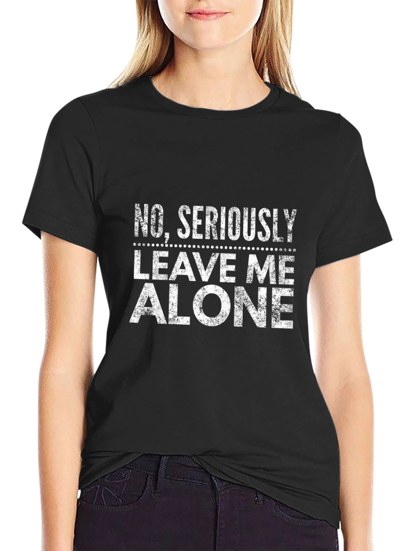Humorous Leave Me Alone Black T-Shirt