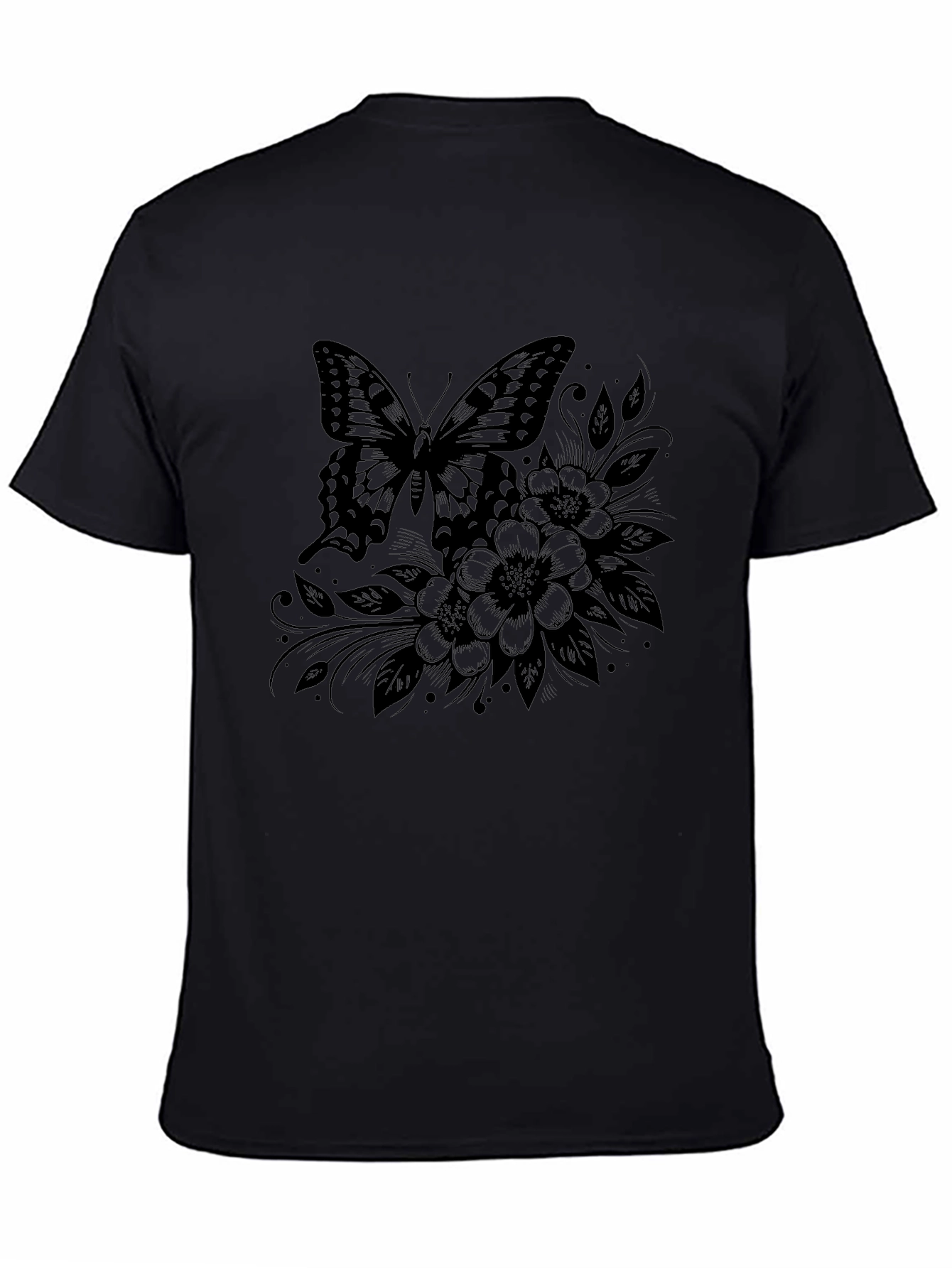 Butterfly Floral Graphic Tee - Stylish Black T-Shirt