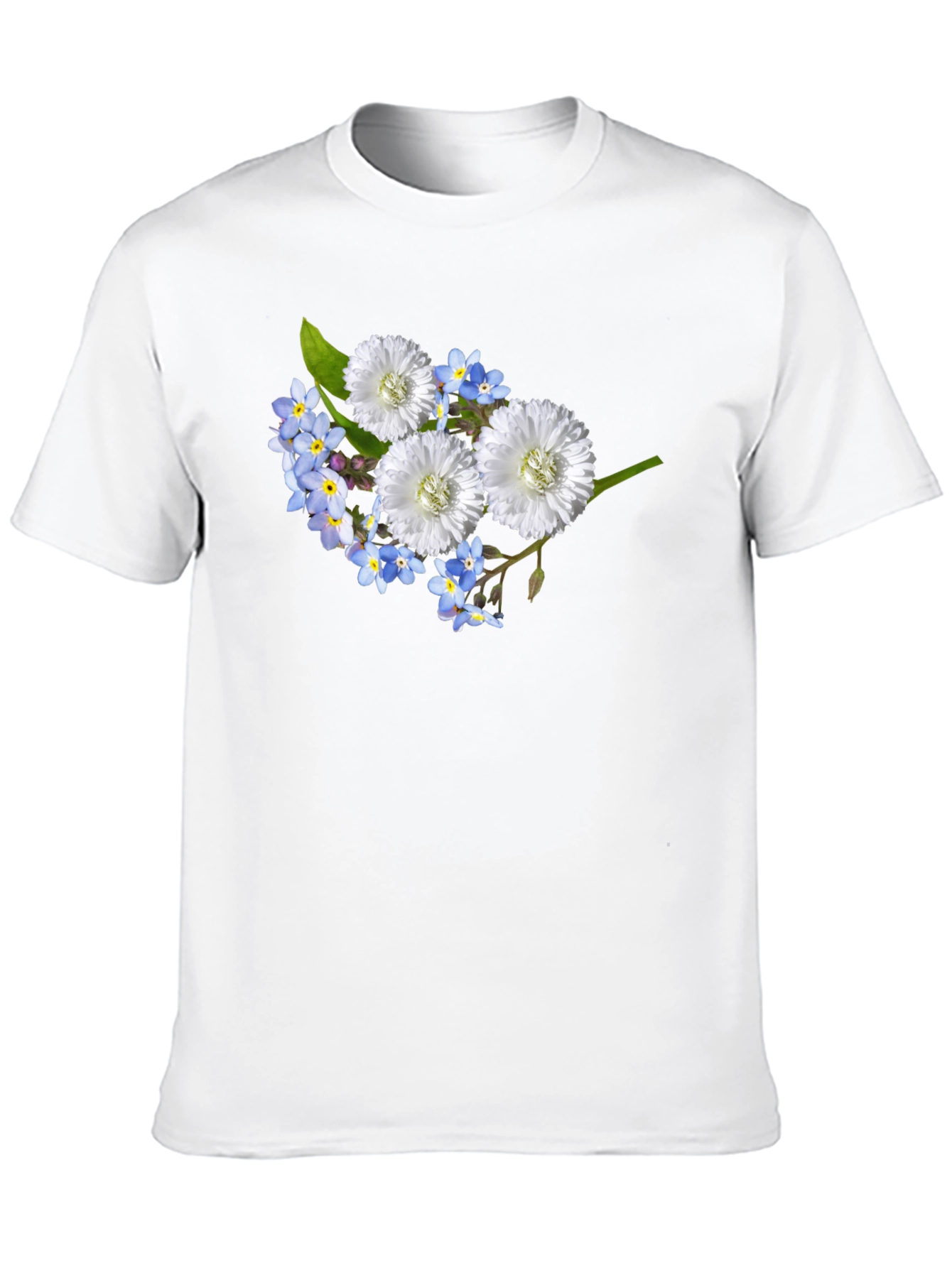 Floral T-Shirt: Forget-Me-Nots & White Flowers