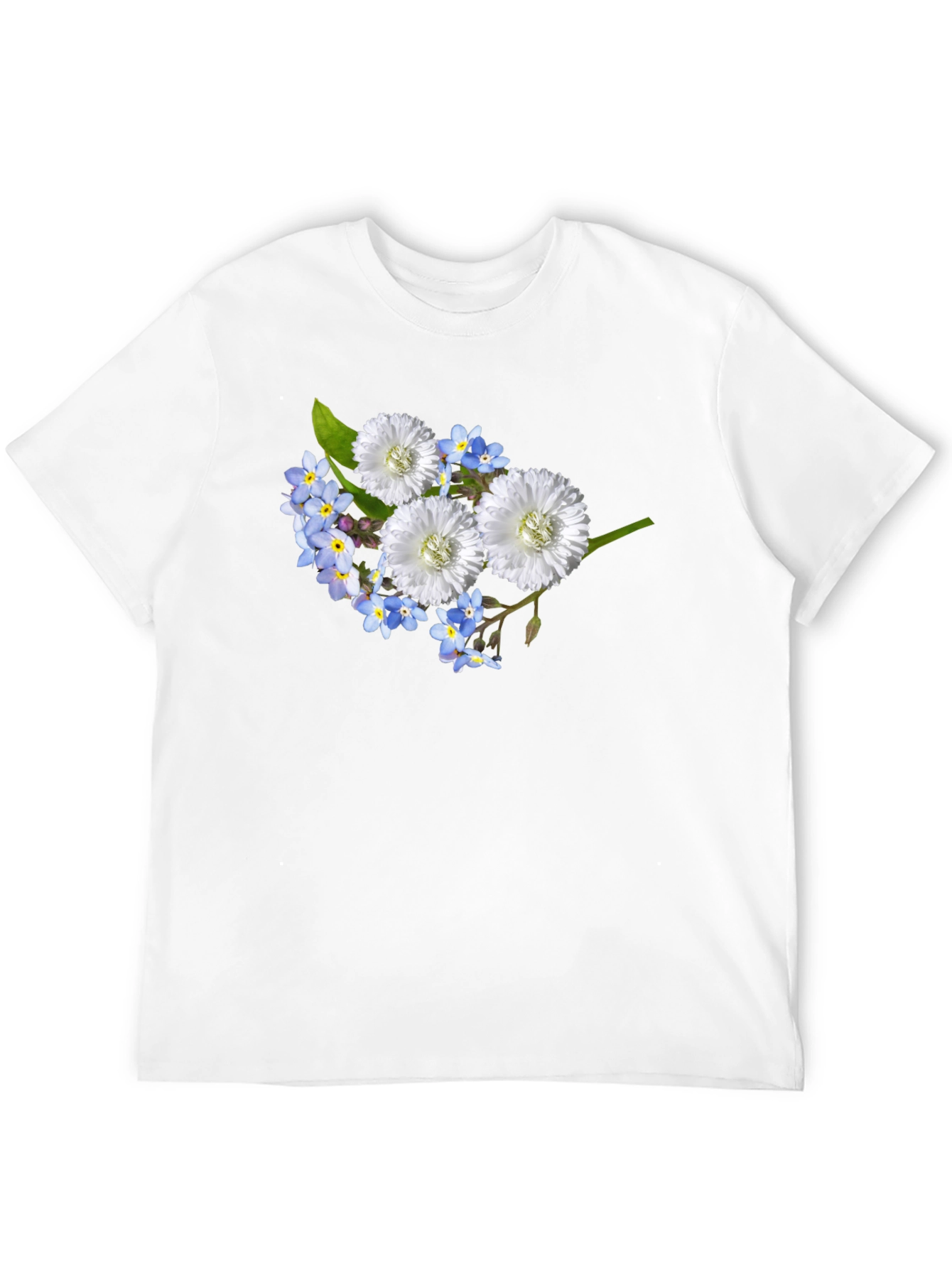 Floral T-Shirt: Forget-Me-Nots & White Flowers