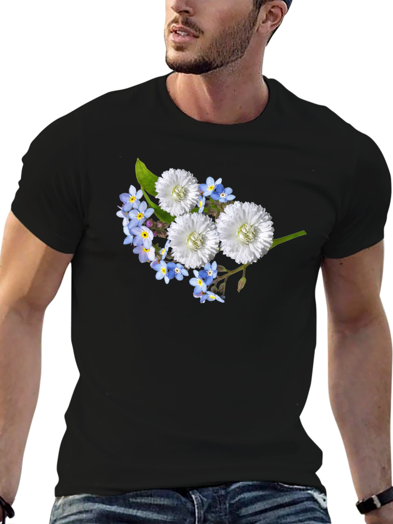 Floral T-Shirt: Forget-Me-Nots & White Flowers