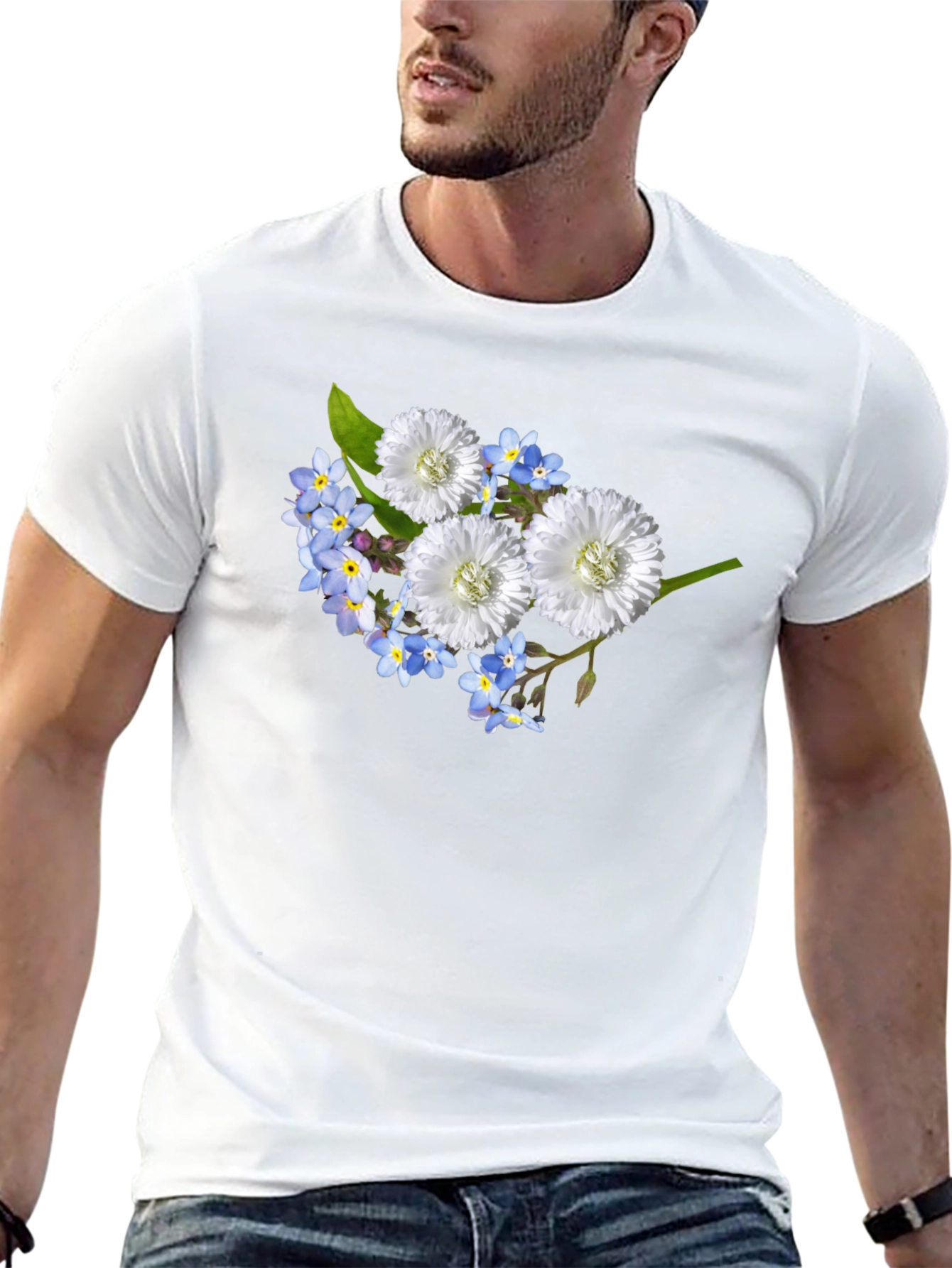 Floral T-Shirt: Forget-Me-Nots & White Flowers