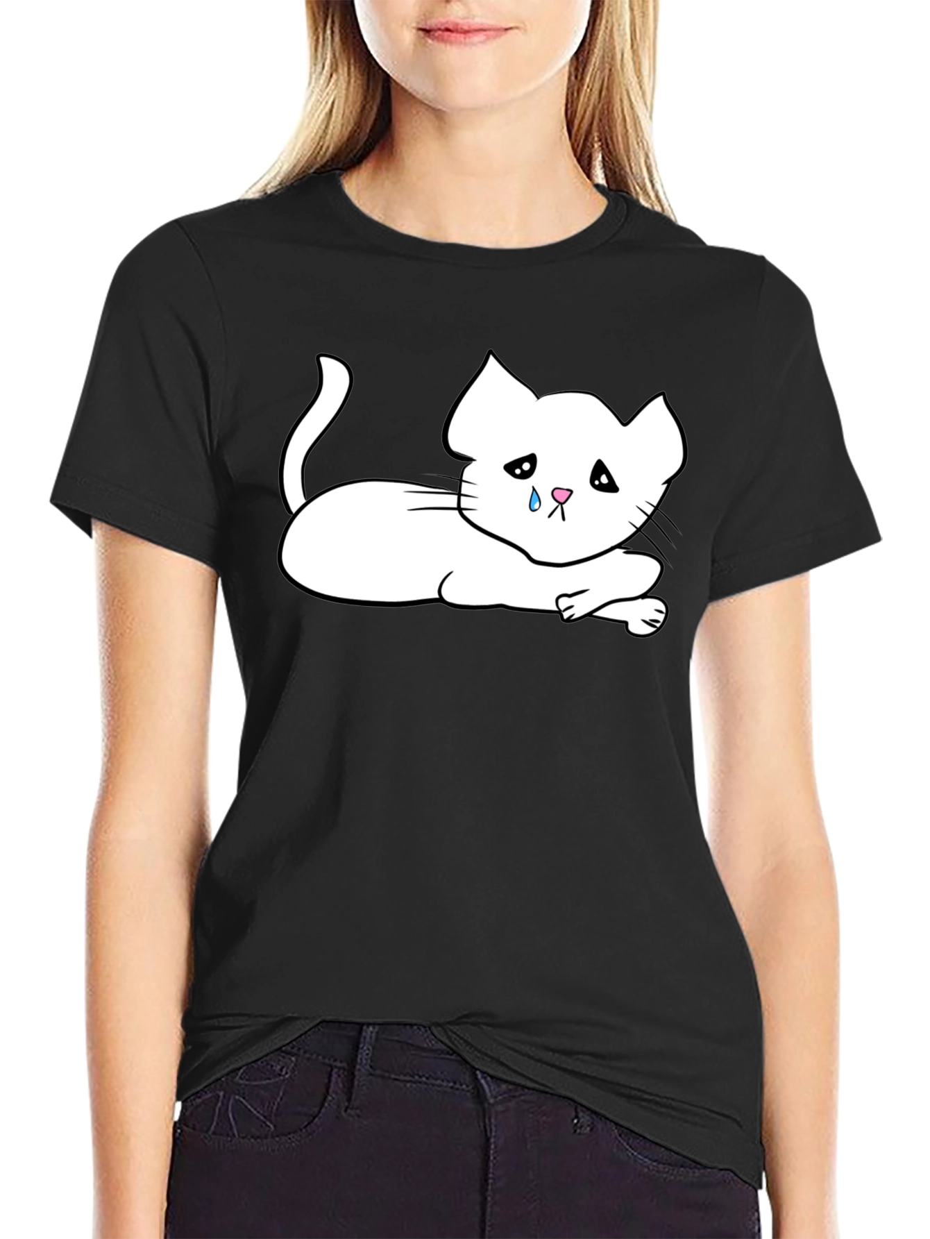 Sad Kitten T-Shirt - Mens Black Tee