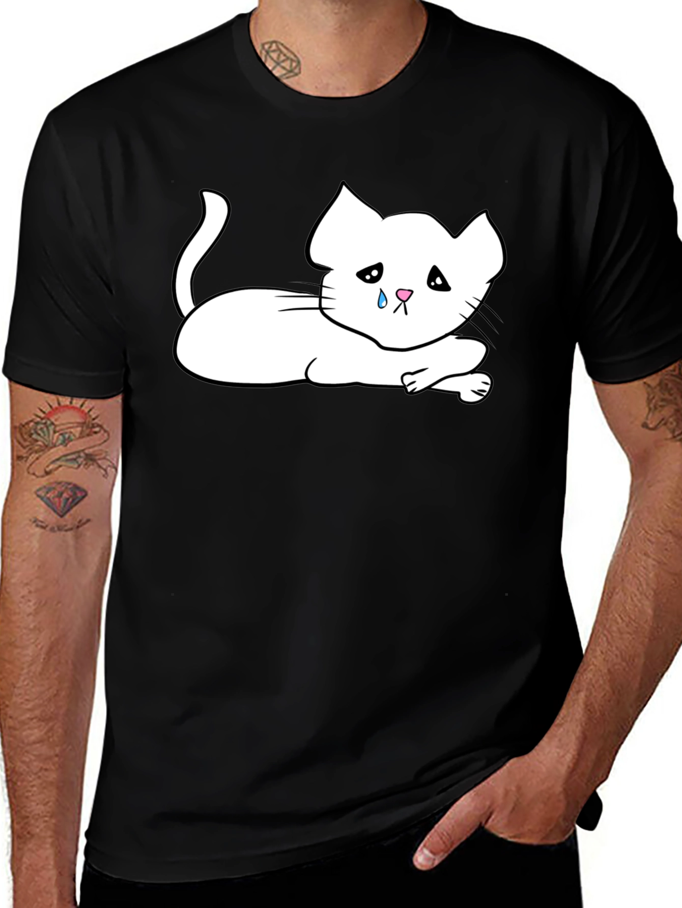Sad Kitten T-Shirt - Mens Black Tee