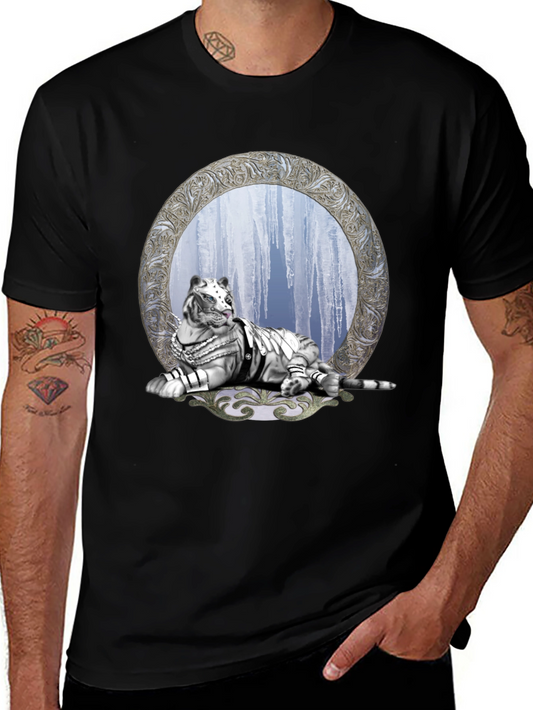 Black T-Shirt with White Tiger & Icicle Graphic