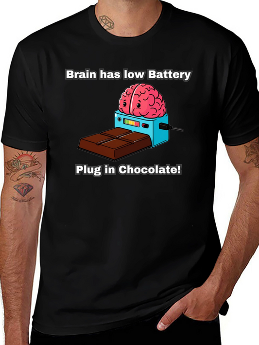 Brain Low Battery T-Shirt - Plug in Chocolate!