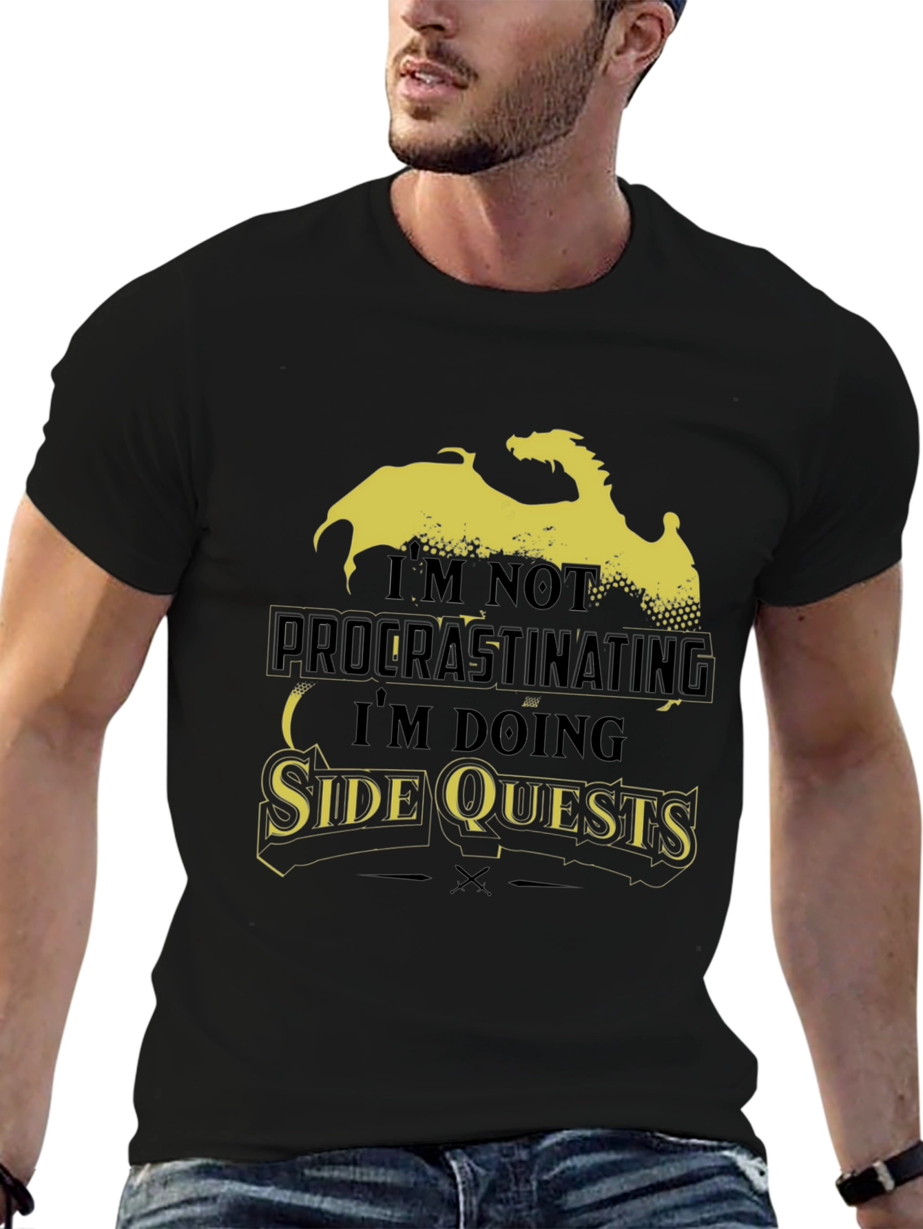 Side Quests Black Graphic Tee - Dragon Design