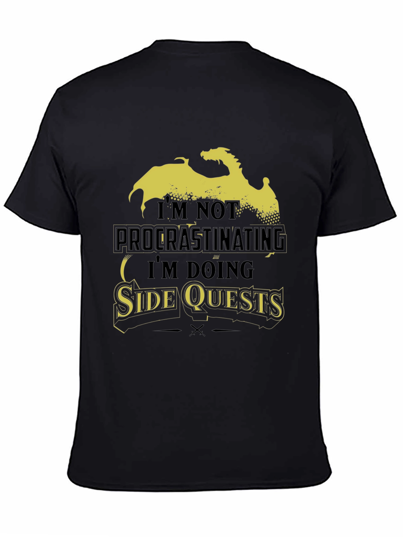 Side Quests Black Graphic Tee - Dragon Design