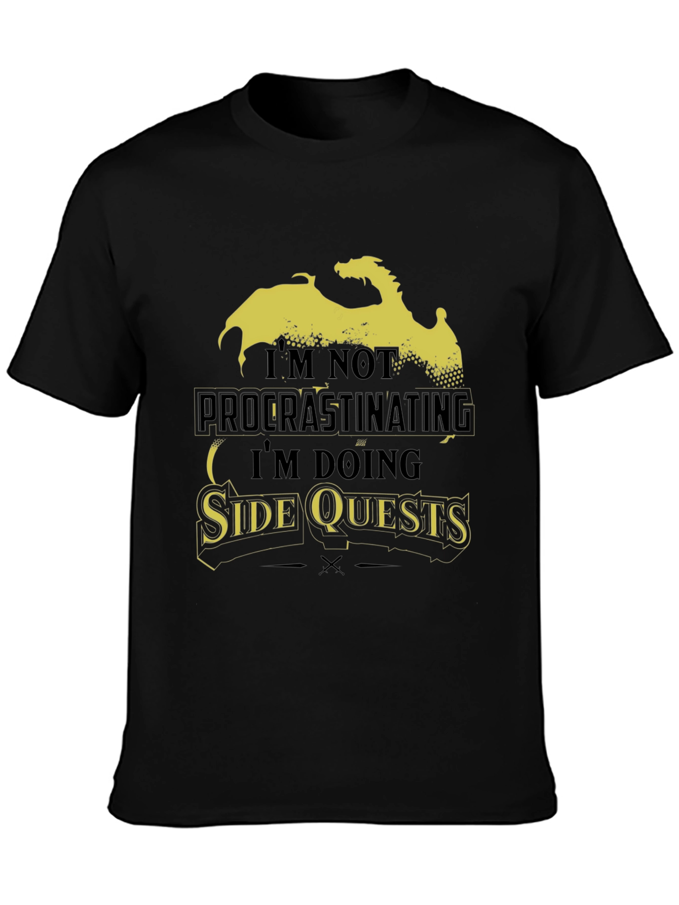 Side Quests Black Graphic Tee - Dragon Design