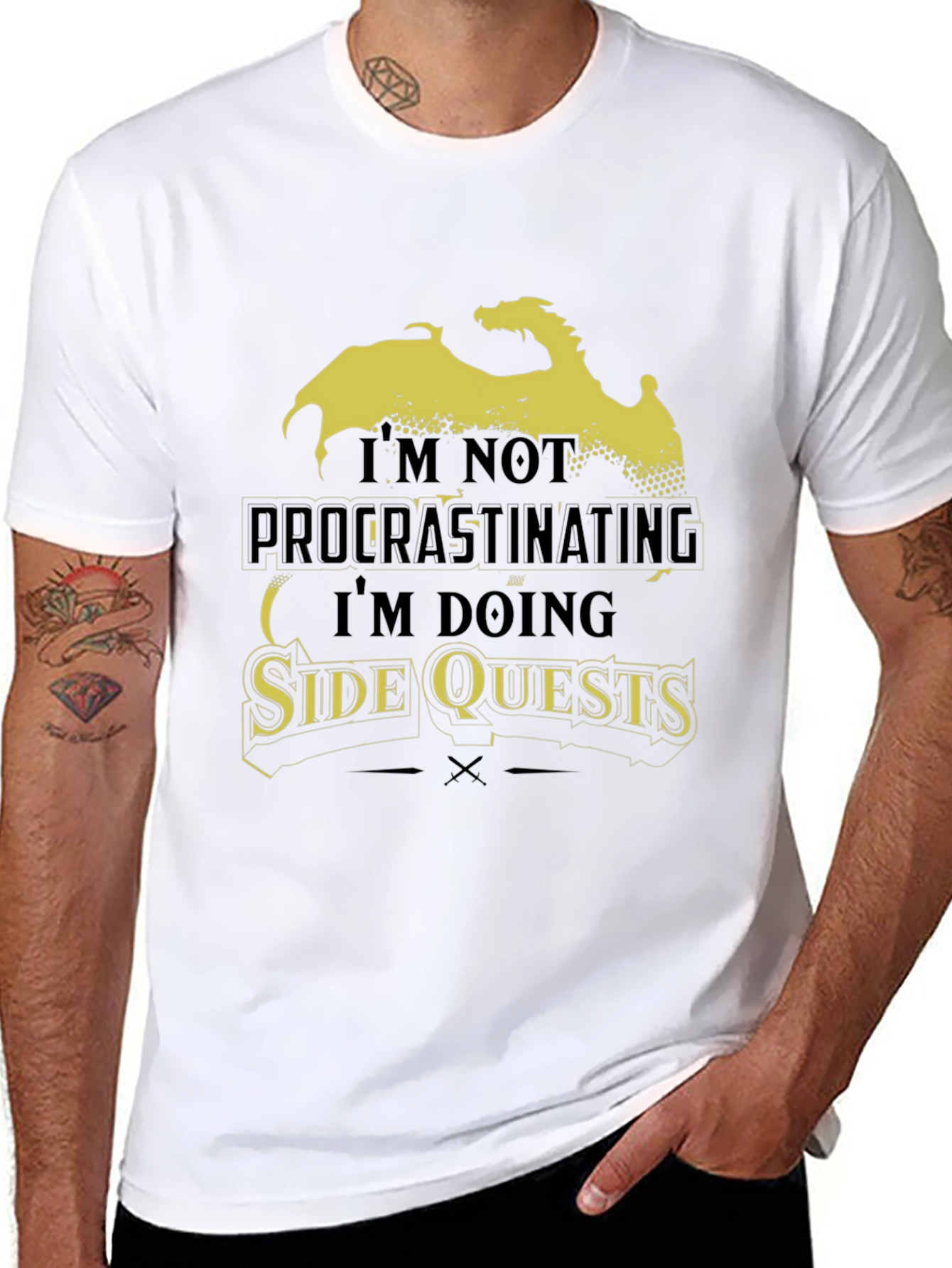 Side Quests Black Graphic Tee - Dragon Design